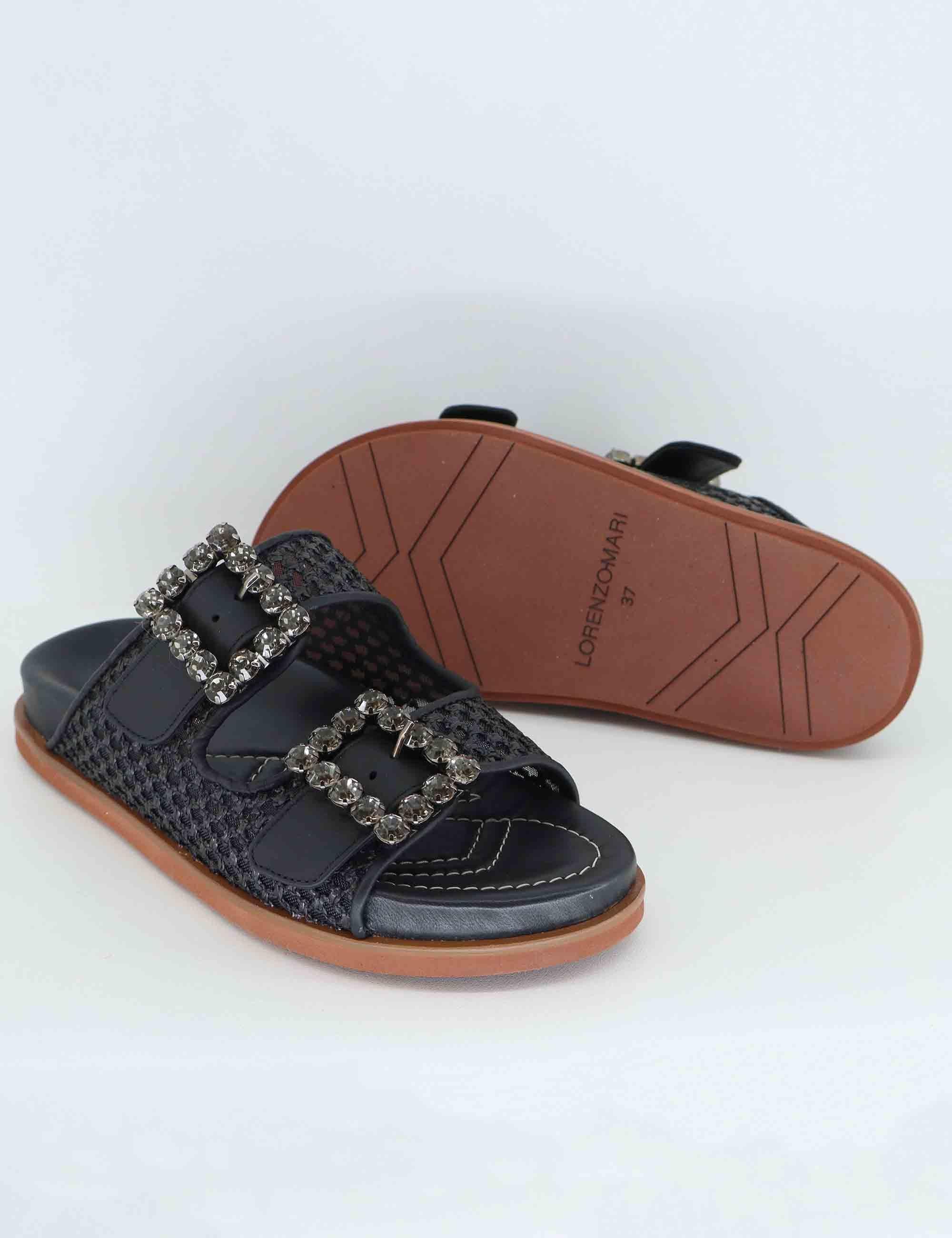Sandali flat donna in pelle nera con doppia fibbia PRIMULA06 001 Lorenzo Mari 