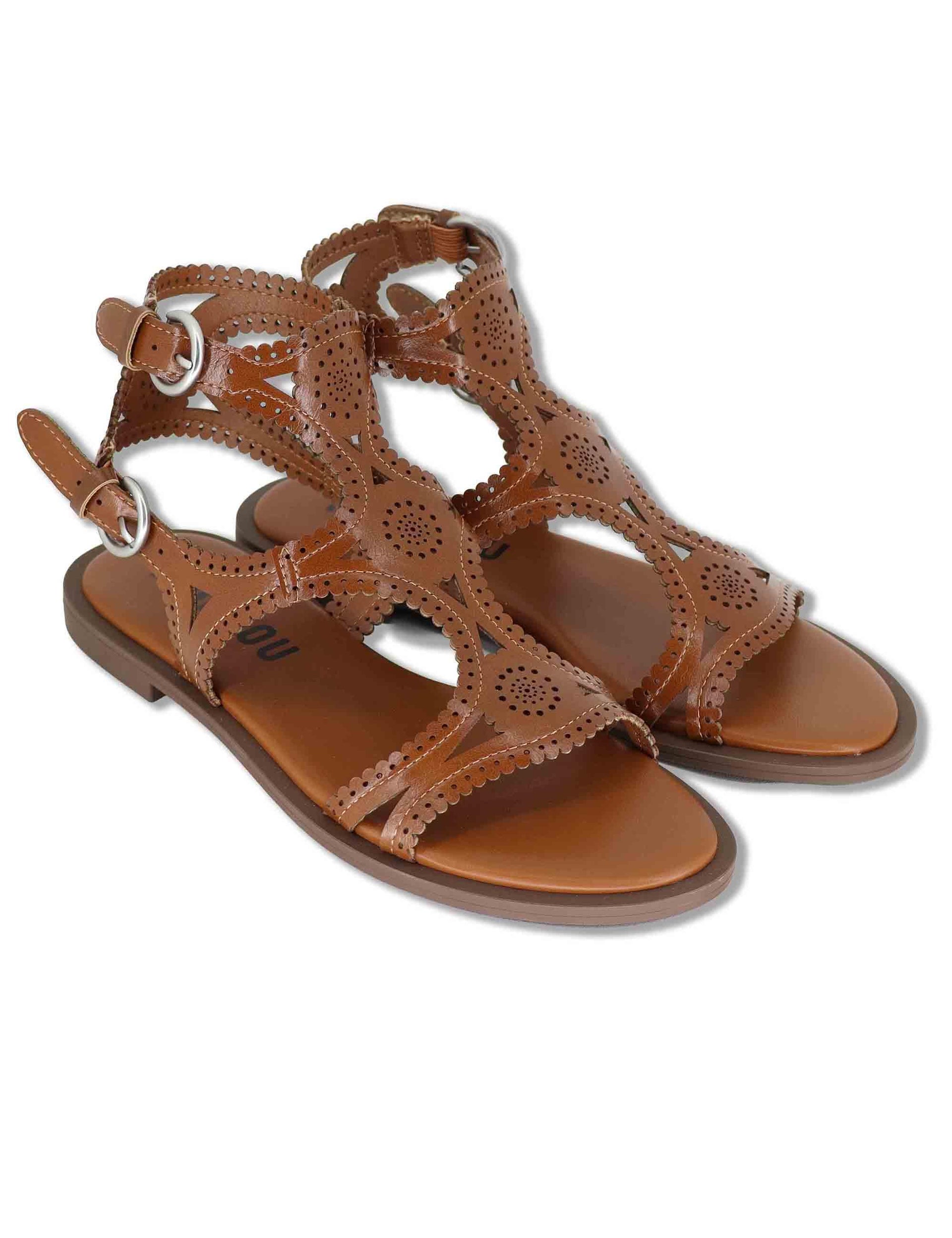 Sandali donna in pelle cuoio con tacco basso e cinturini Zasi 895Z80HG 92-CUERO Bibi Lou 