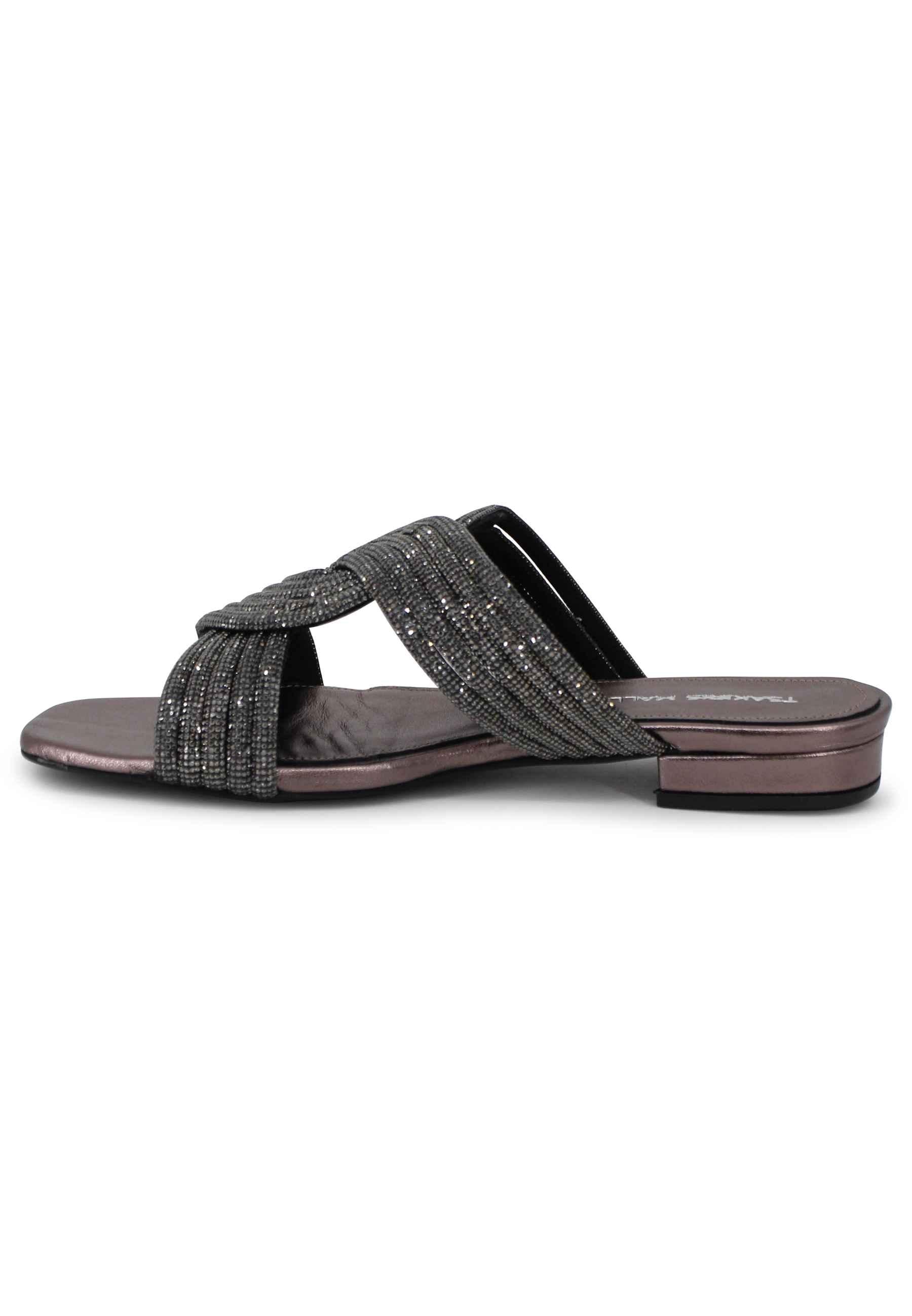 Sandali bassi donna in tessuto nero laminato TS605 001 Tsakiris Mallas 