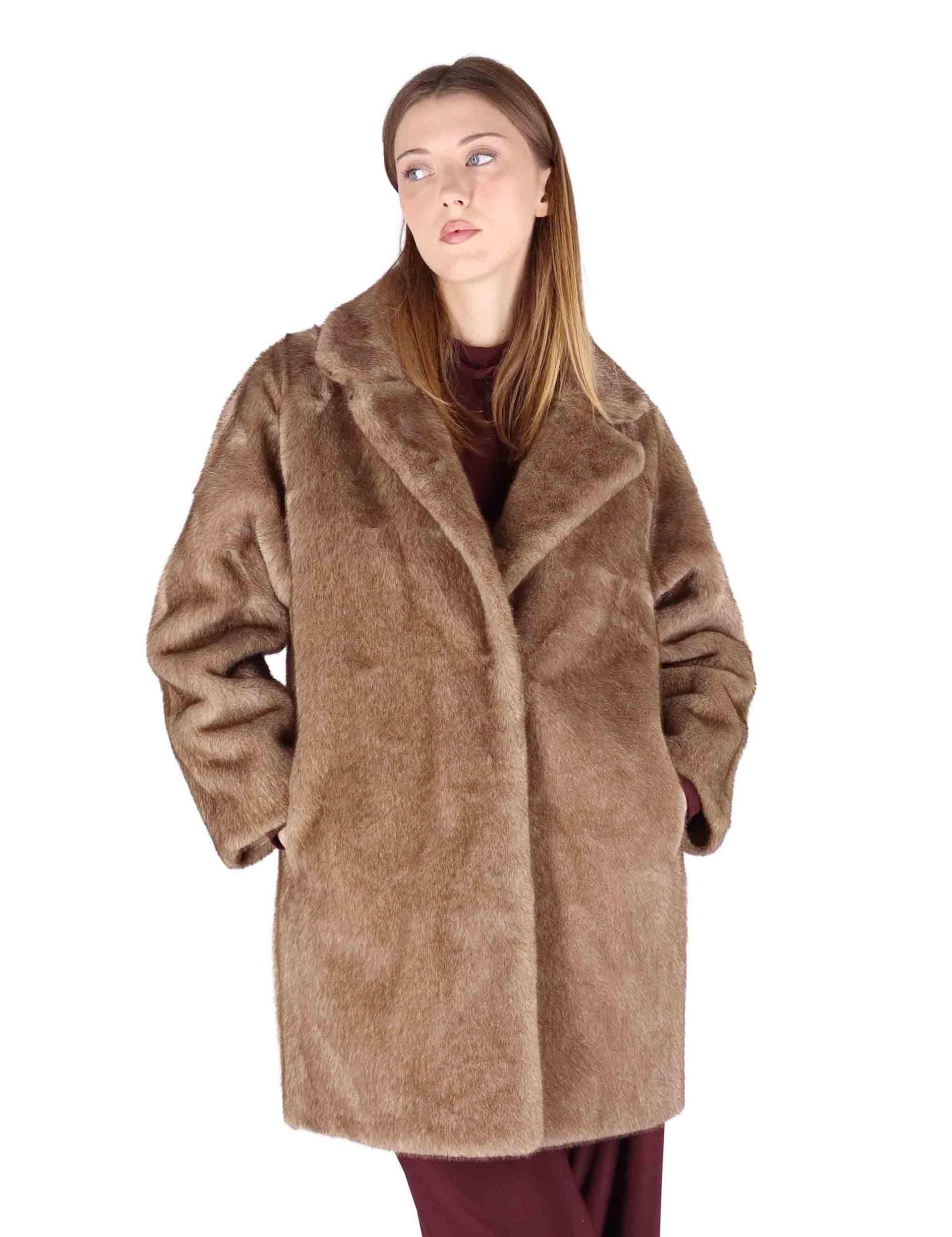 Cappotti donna reversibili in eco fur taupe SP25215 BISCUIT Spatarella 