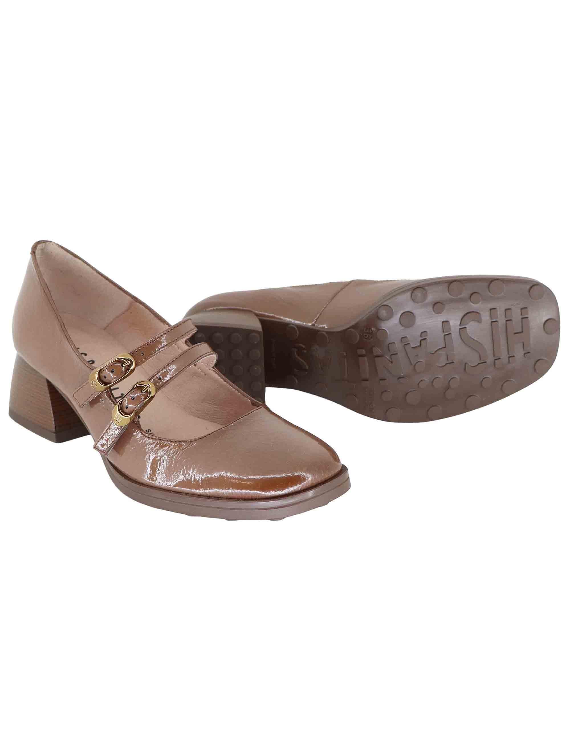Decollete donna in pelle marrone con cinturini e tacco basso HI254381 C005 Hispanitas 