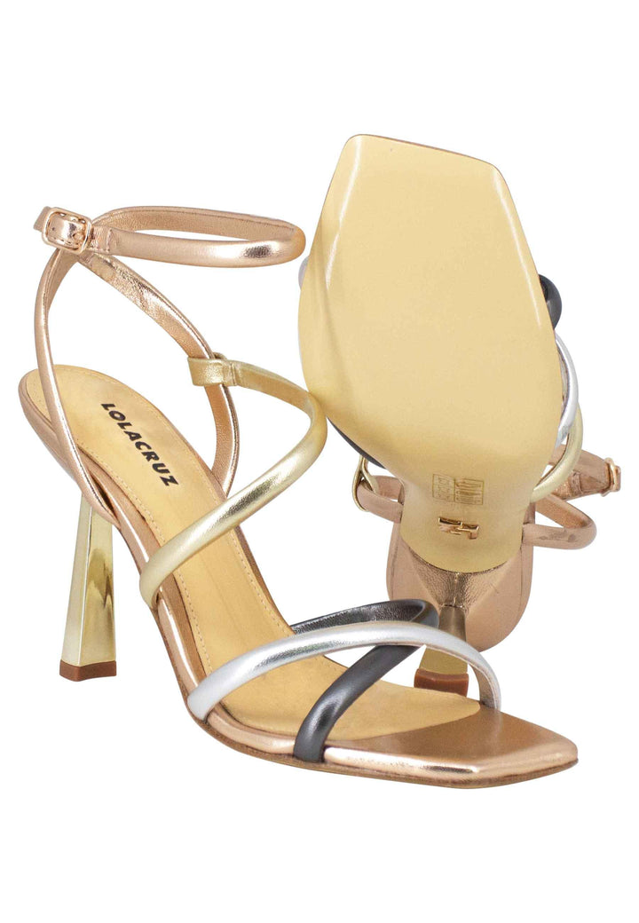 Piemonte Sandali donna in pelle laminata rame con tacco alto e punta quadra 055Z19BK 012 Lola Cruz 