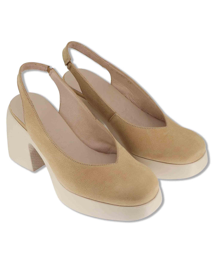 Decollete slingback donna in pelle beige con tacco alto e comodo H-4990 011 Wonders 