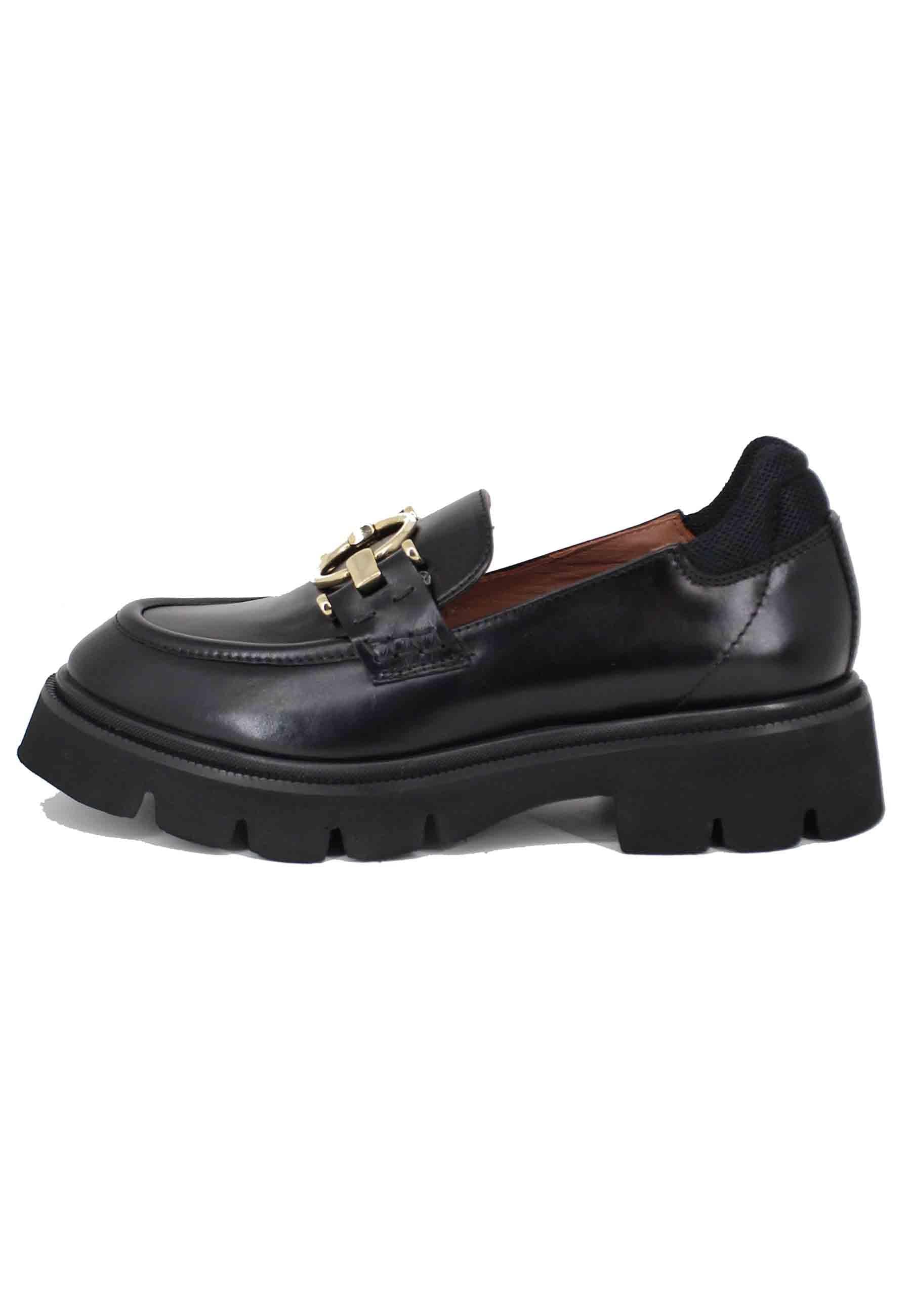 Mocassini donna in pelle nera con suola carrarmato SPV45 001 Spatarella 