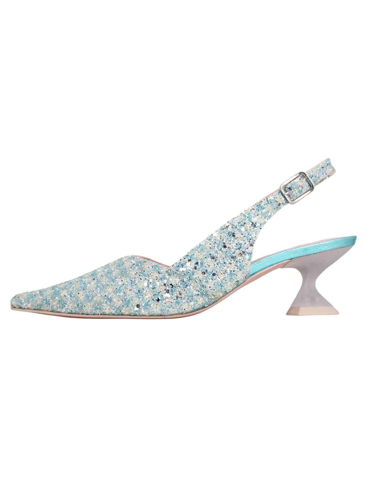 Decollete slingback donna in tessuto verde con punta a punta 7034 002 Ras 