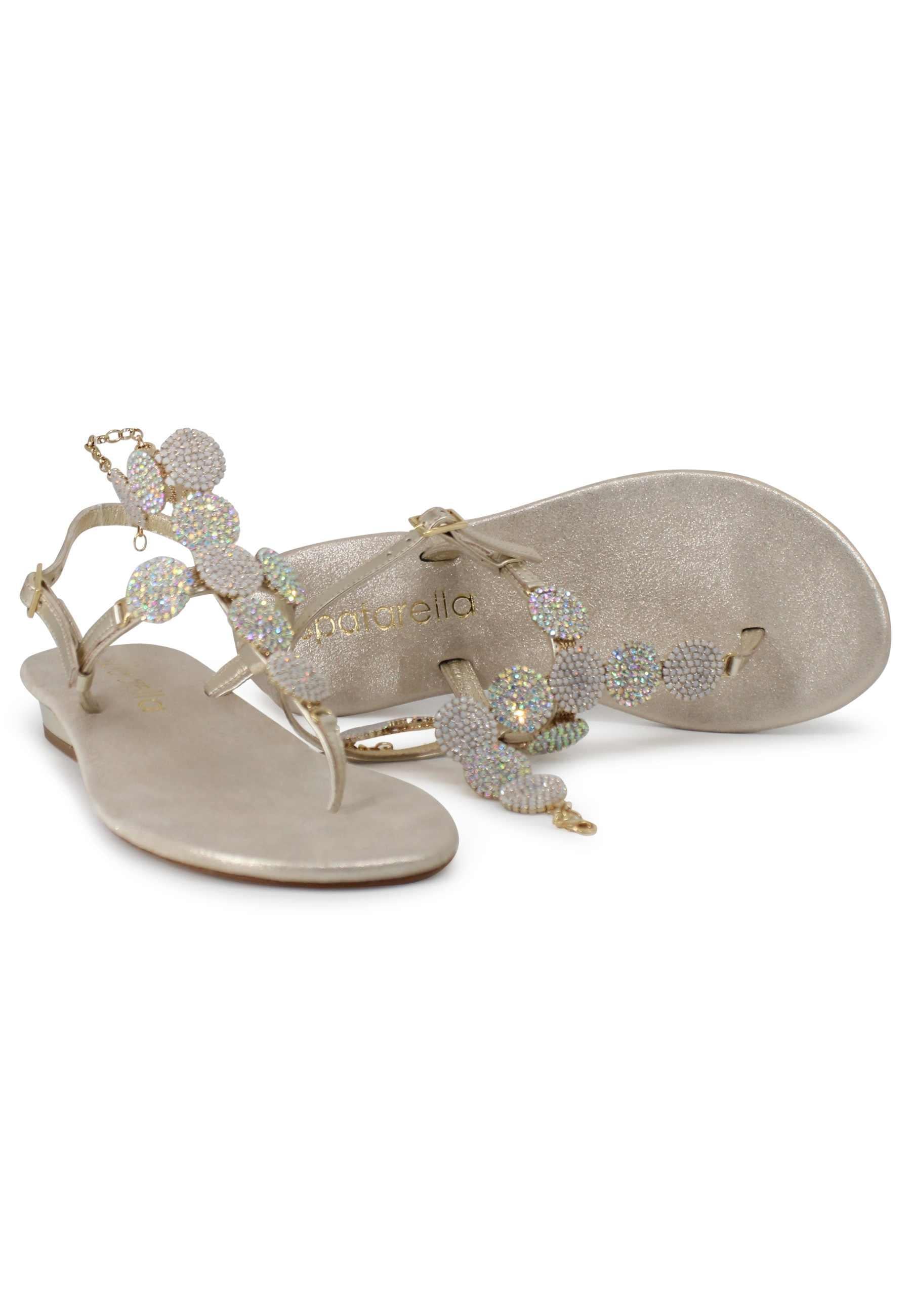 Sandali donna infradito gioiello in pelle platino con tacco basso argento SP9016 600 Spatarella 
