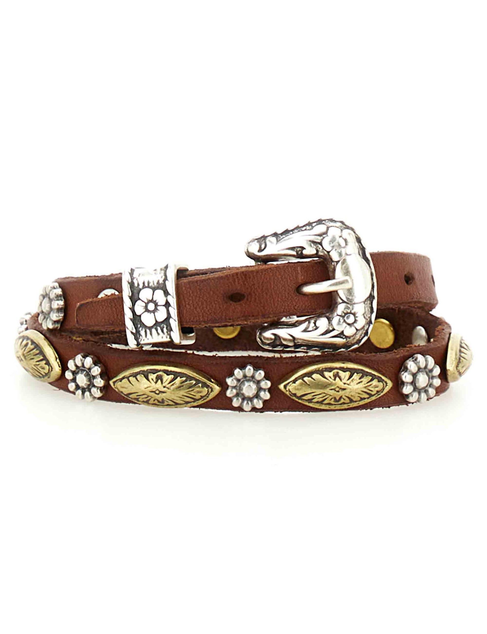 Bracciali donna in pelle cuoio con borchie e fibbe a doppio giro C002270ND X3014 C1502 Campomaggi 