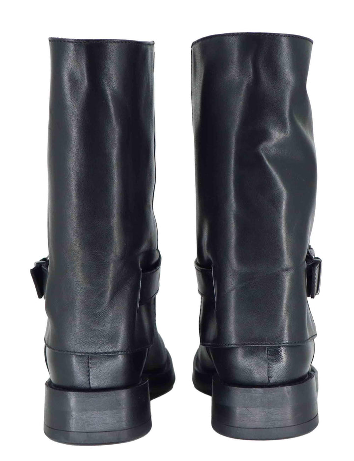 Stivaletti donna in pelle nera con ghetta e cinturino con tacco basso SP108 001 Spatarella 