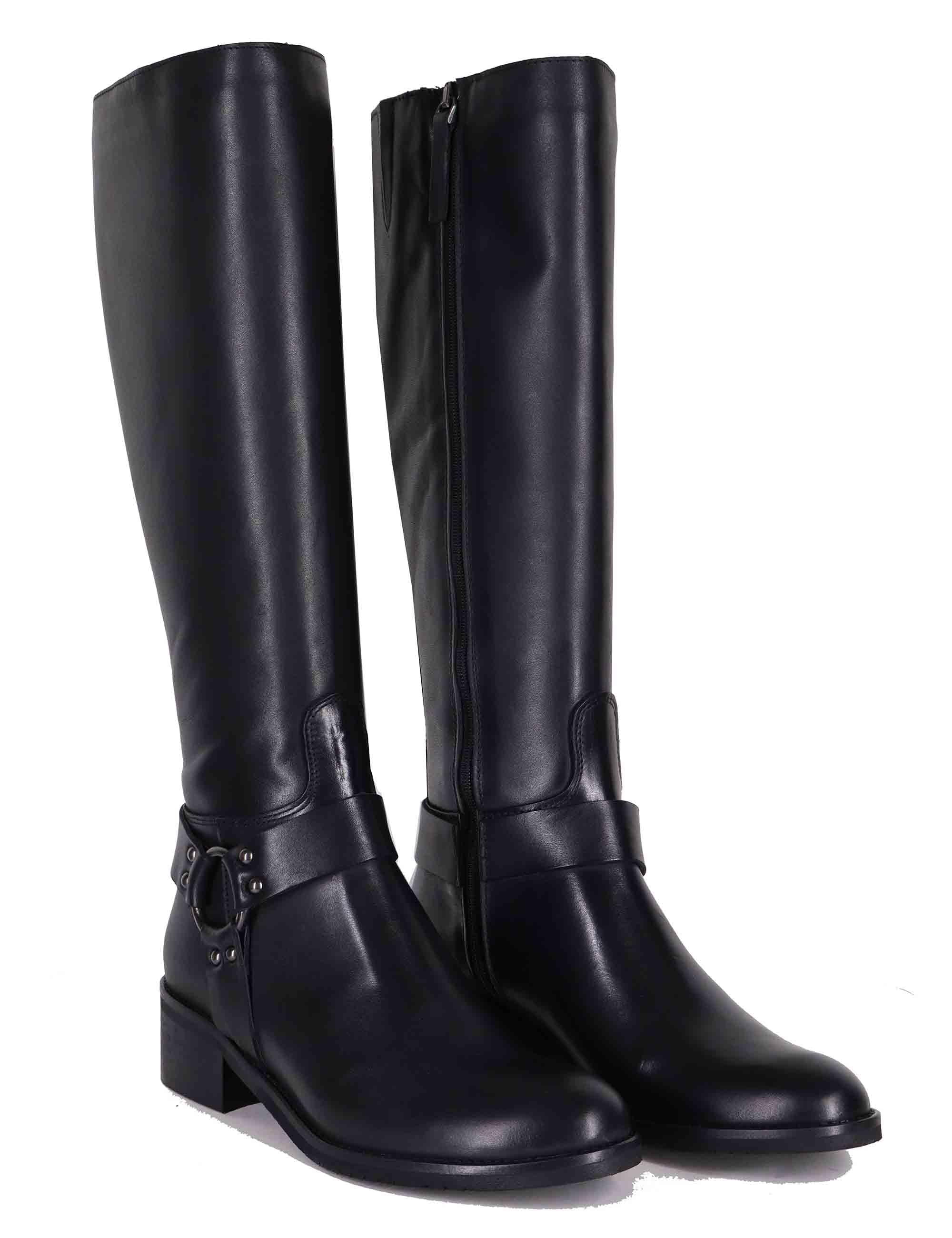 Stivali donna in pelle nera con tacco basso e cavigliera SPSTPR6005 001 Spatarella 