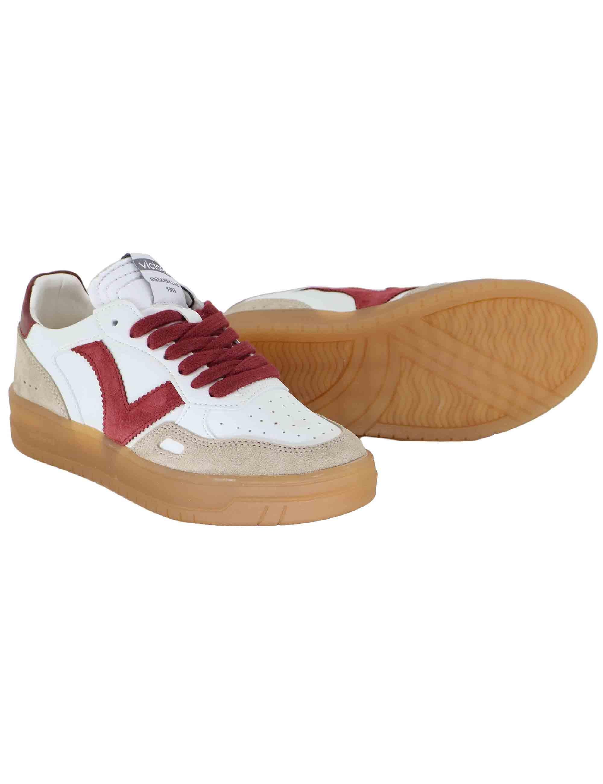 Sneakers donna in pelle bianca con logo in camoscio 1257125 Rojo Victoria 