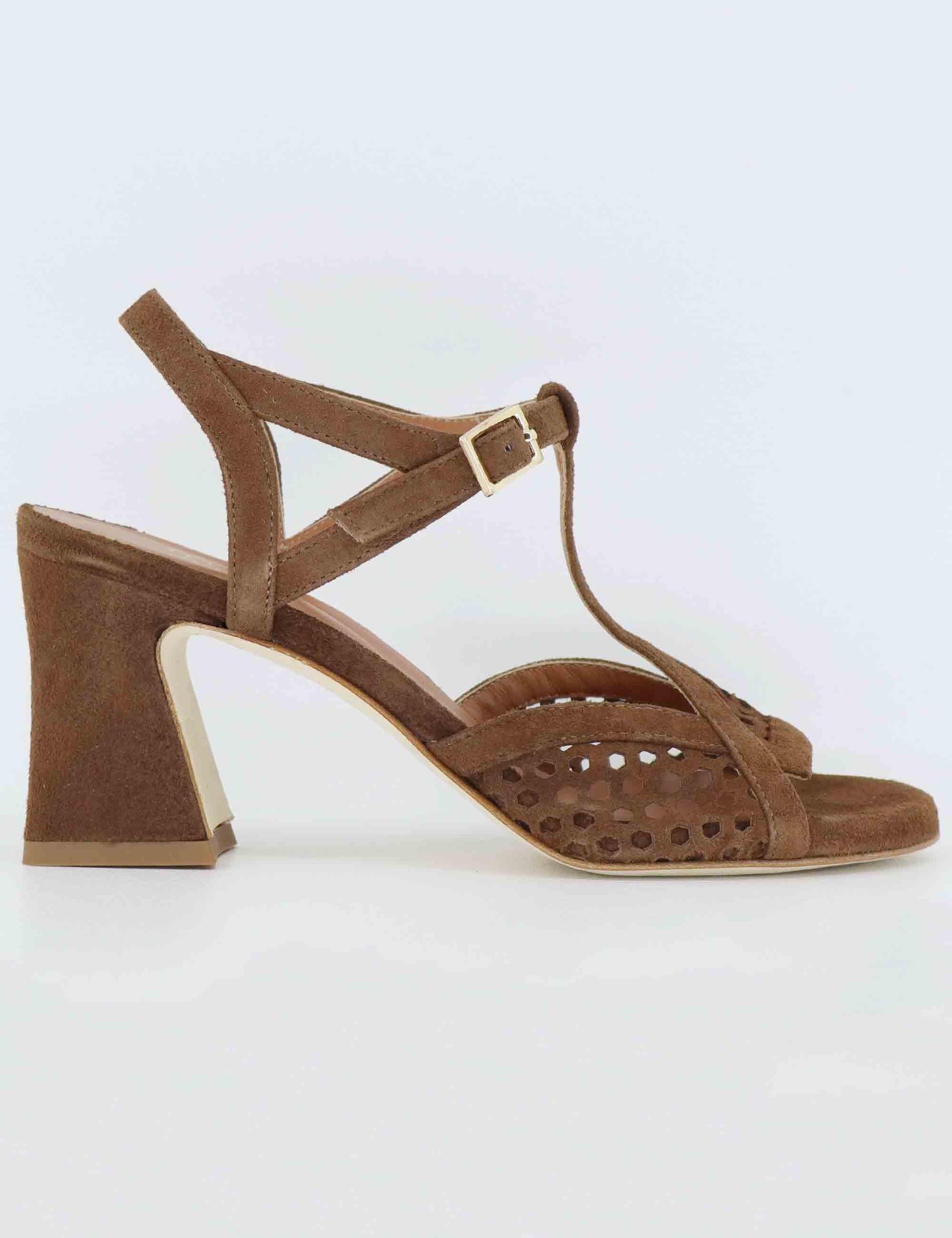 Sandali donna in camoscio marrone forato tacco alto 1028 014 Tattoo 