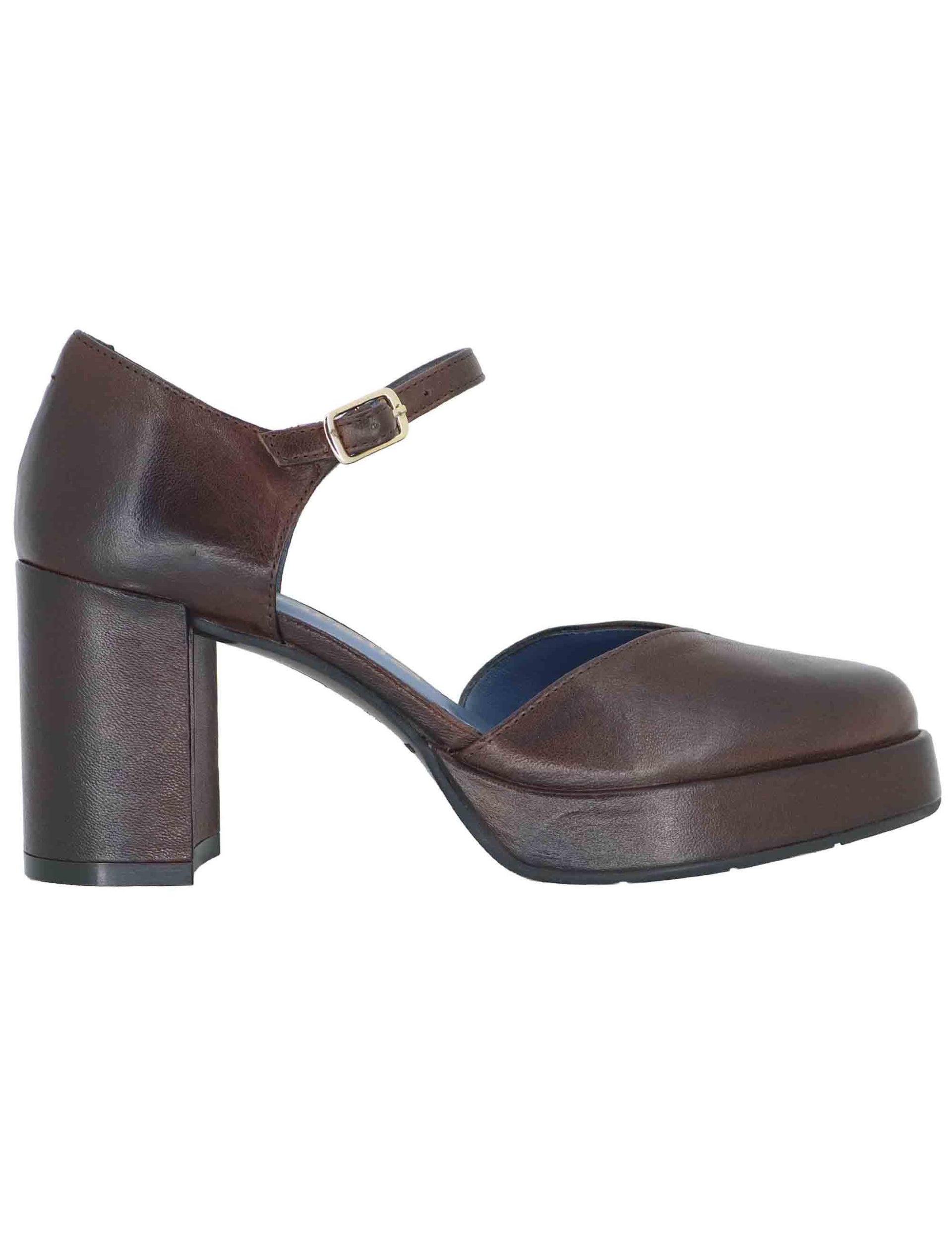 Decollete donna in pelle marrone con tacco alto e plateau SP2346 014 Spatarella 