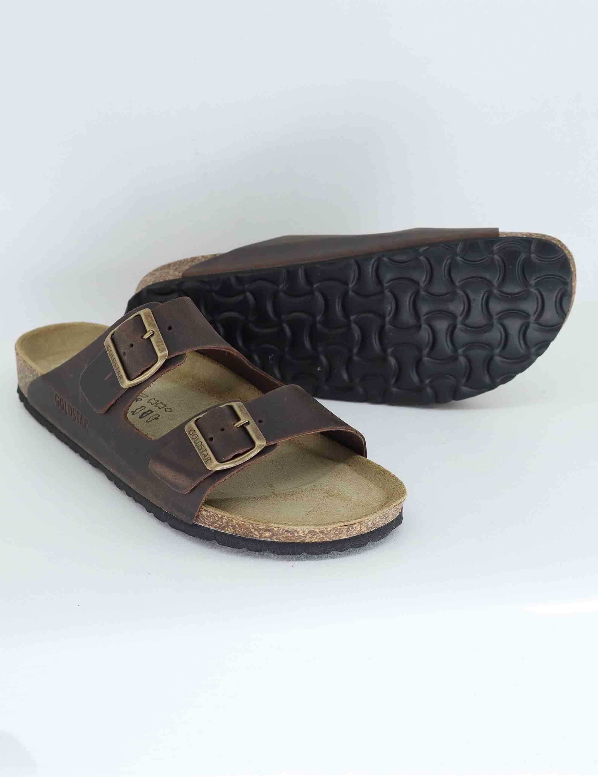 Sandali uomo in pelle marrone con doppia fibbia G283IG 014 Gold Star 