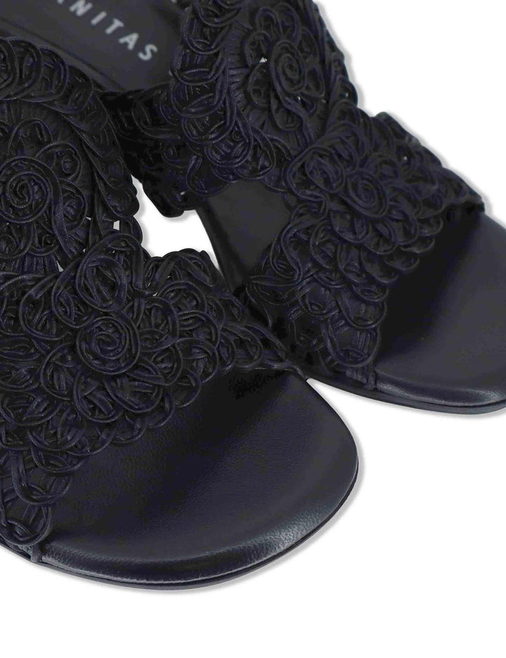Sandali donna in pelle nera ricamo effetto pizzo con taccco alto HV264792 BLACK Hispanitas 
