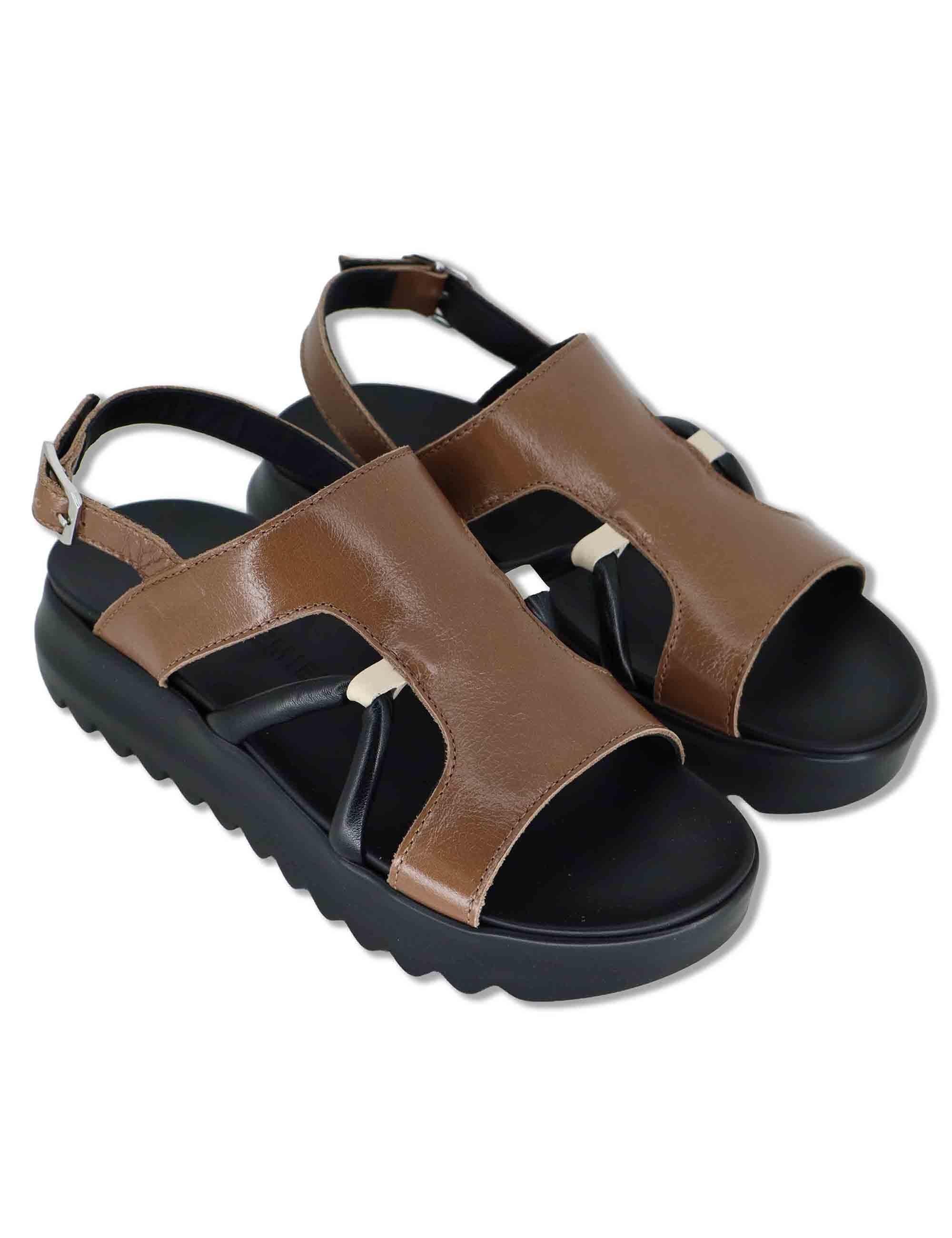 Sandali donna slingback in pelle cuoio con zeppa in gomma 5cm SB18 3 Le Bohemien 