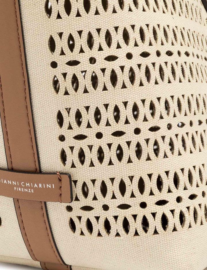 Borse donna Shopper Mashup in canvas laserato panna con doppi manici in pelle BS11507 COMM CNVLS 14593 Gianni Chiarini 