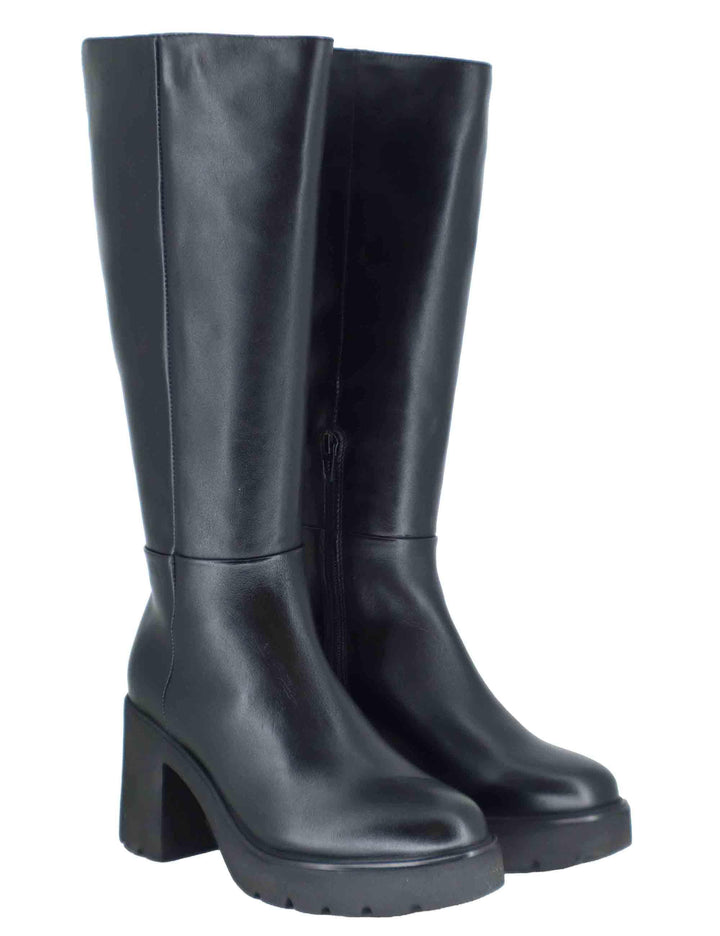 Stivali donna in pelle nera con suola alta in gomma KAYLI STT BLACK Unisa 