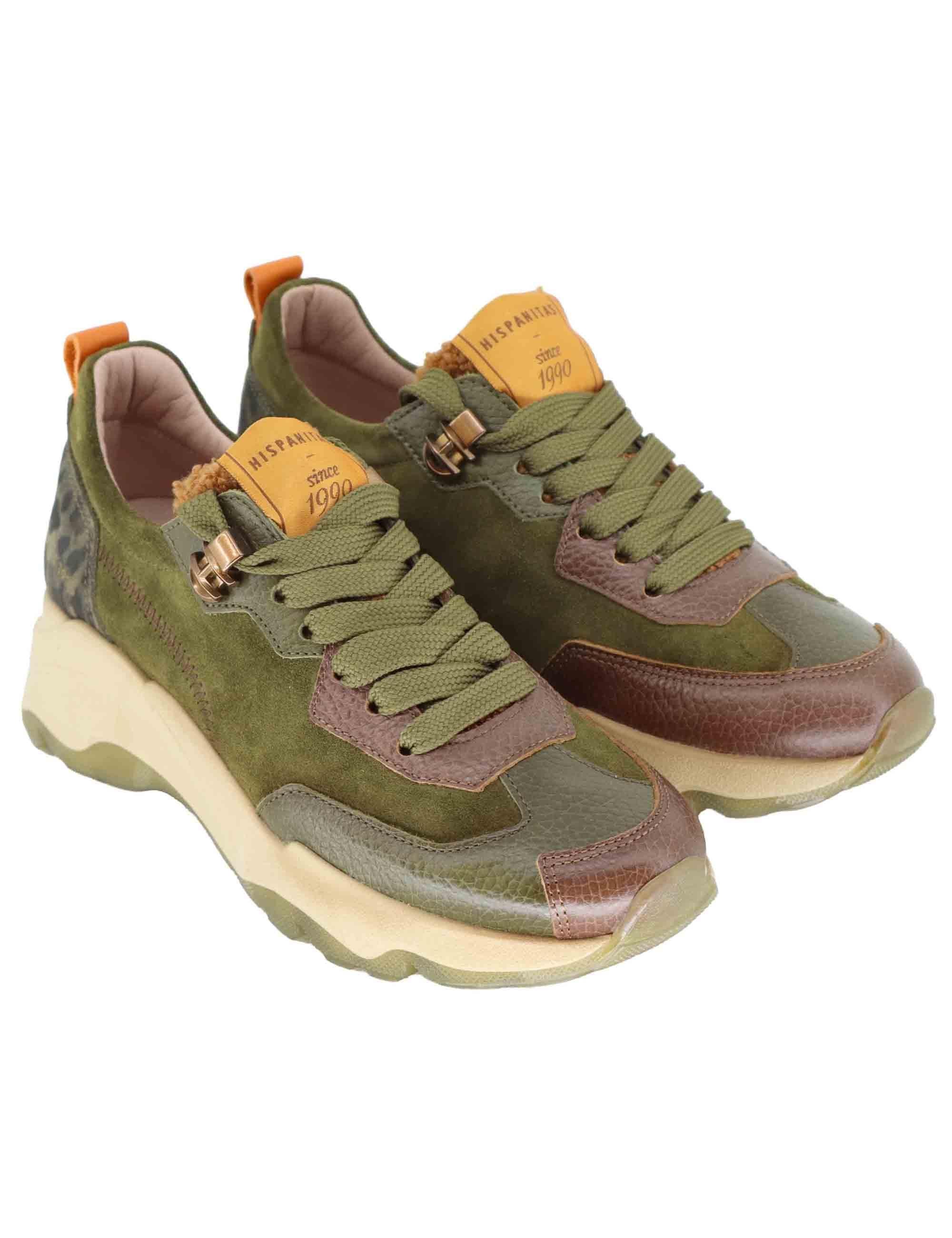Sneakers donna in camoscio verde e suola alta in gomma CHI254320 C002 Hispanitas 