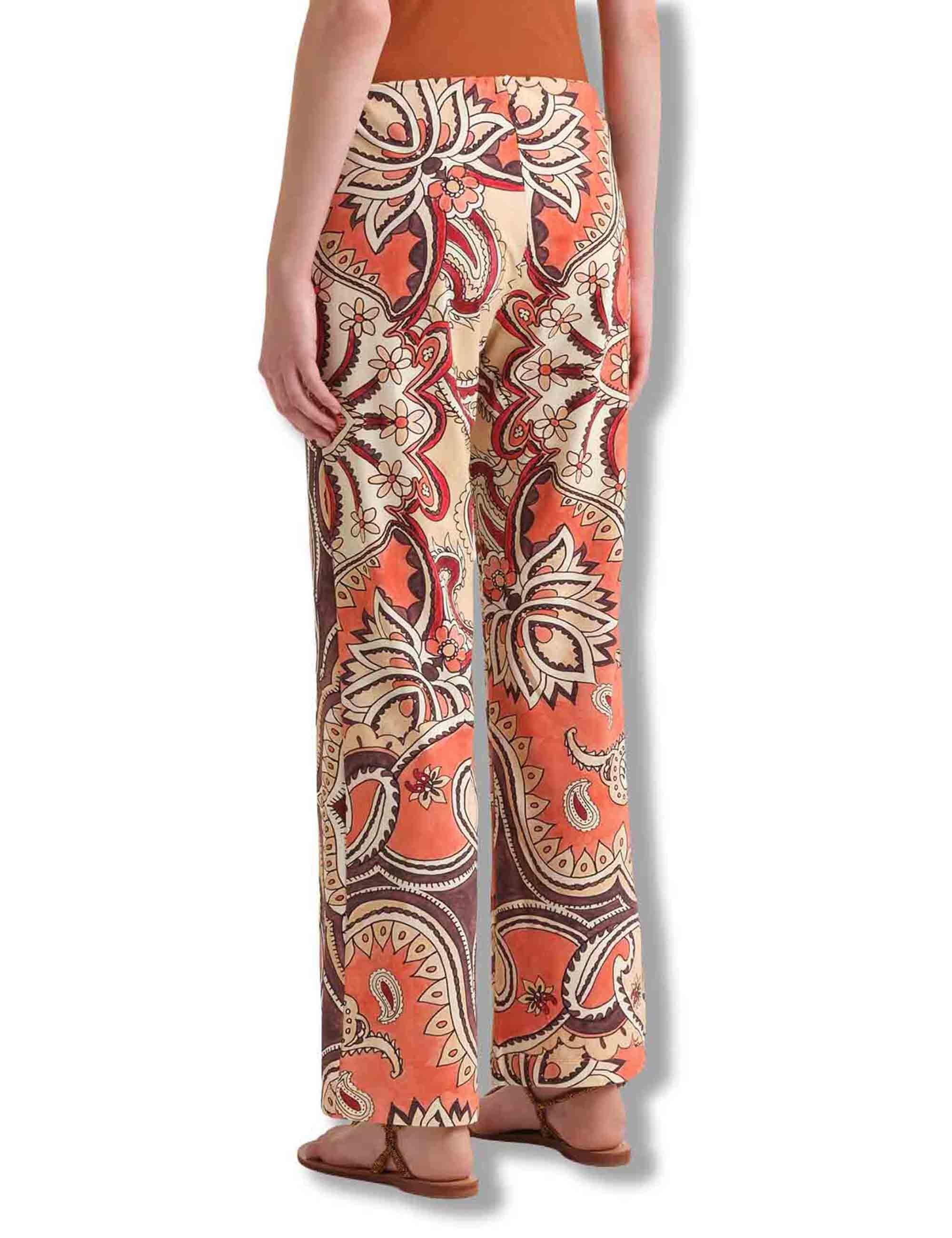 Pantaloni donna Hippie Lotus in tessuto leggero salmone e bianco a fantasia JH400970671 B3107 Maliparmi 