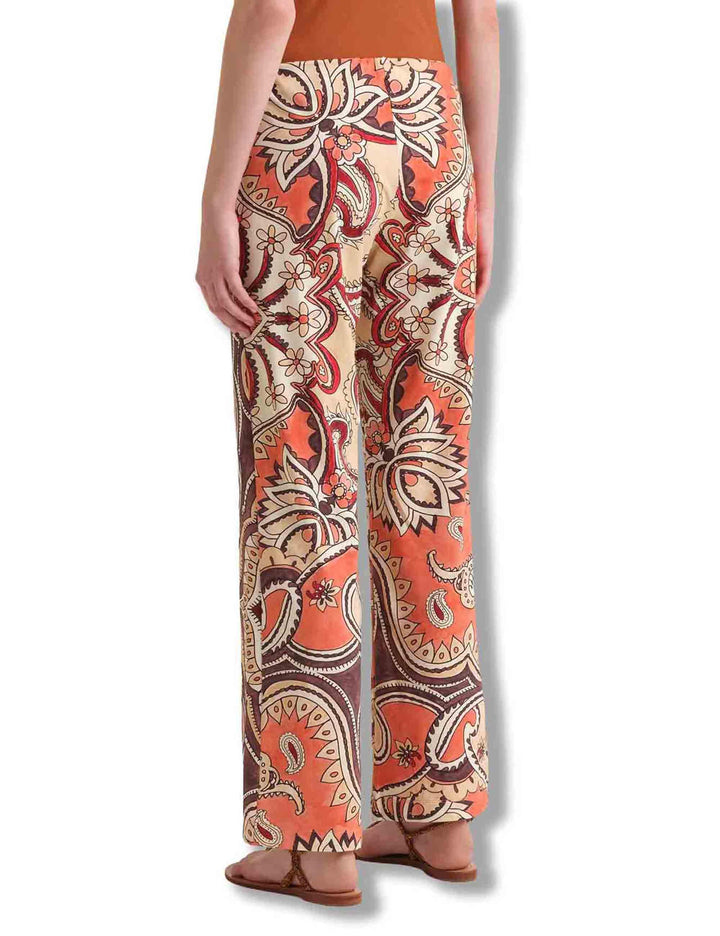 Pantaloni donna Hippie Lotus in tessuto leggero salmone e bianco a fantasia JH400970671 B3107 Maliparmi 