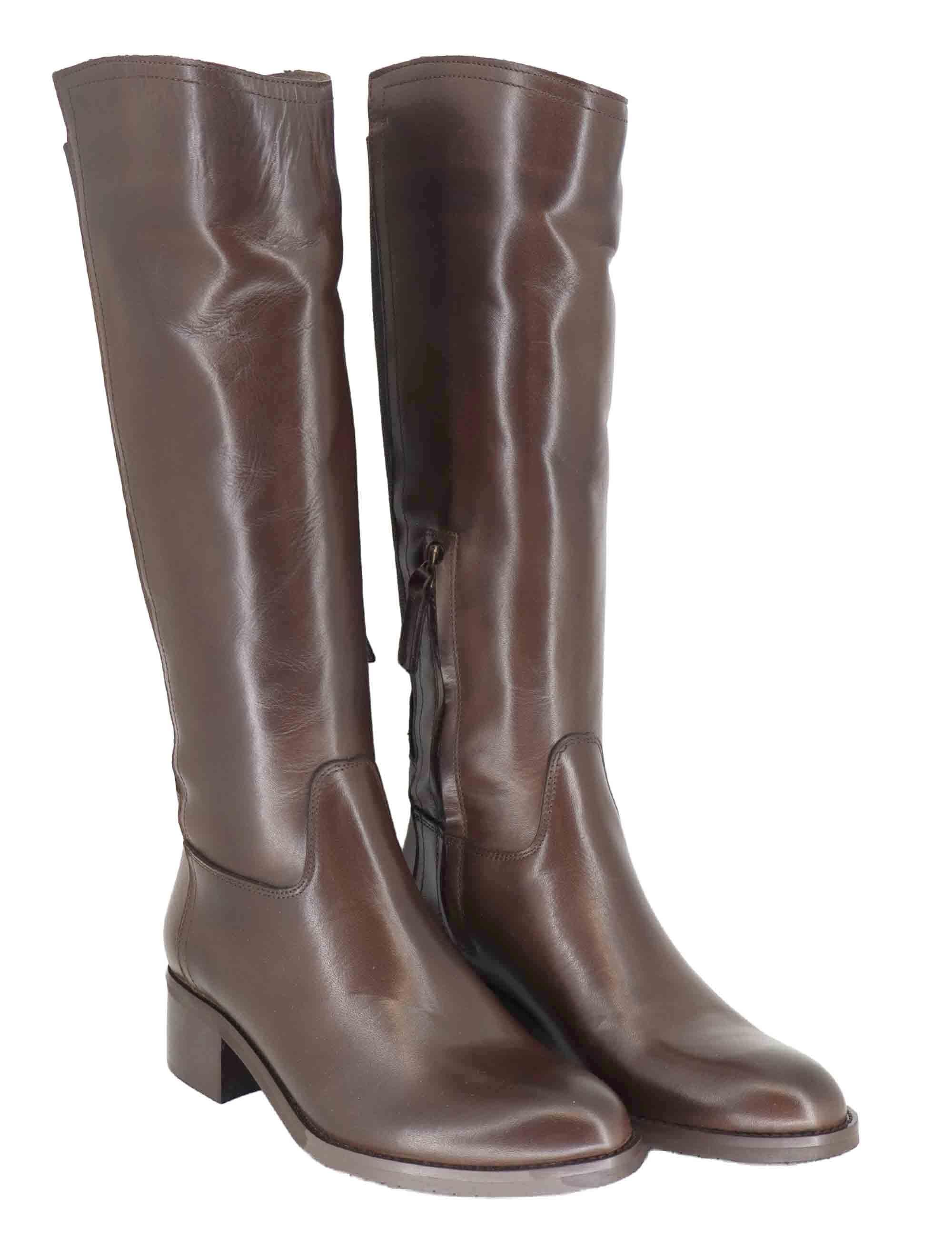 Stivali donna in pelle marrone con tacco basso e fascia elastica posteriore SPST514 014 Spatarella 