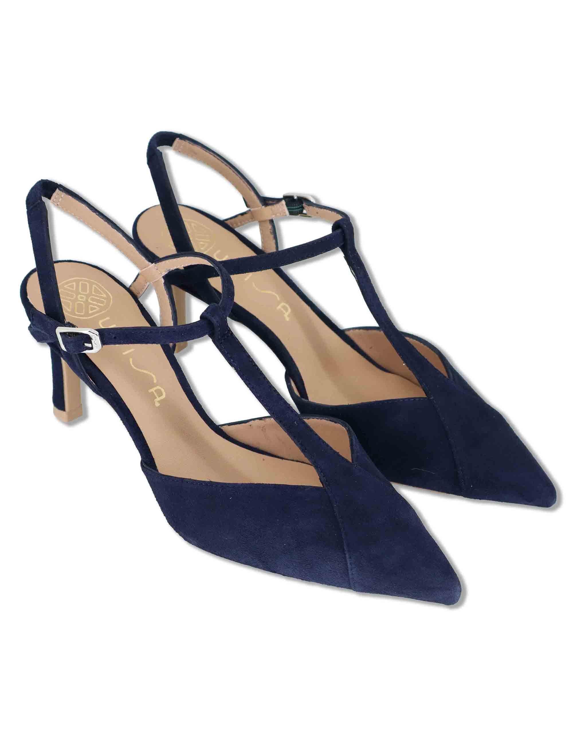 Decollete slingback donna in camoscio blu con tacco alto e cinturini regolabili LETON KS OCEAN Unisa 