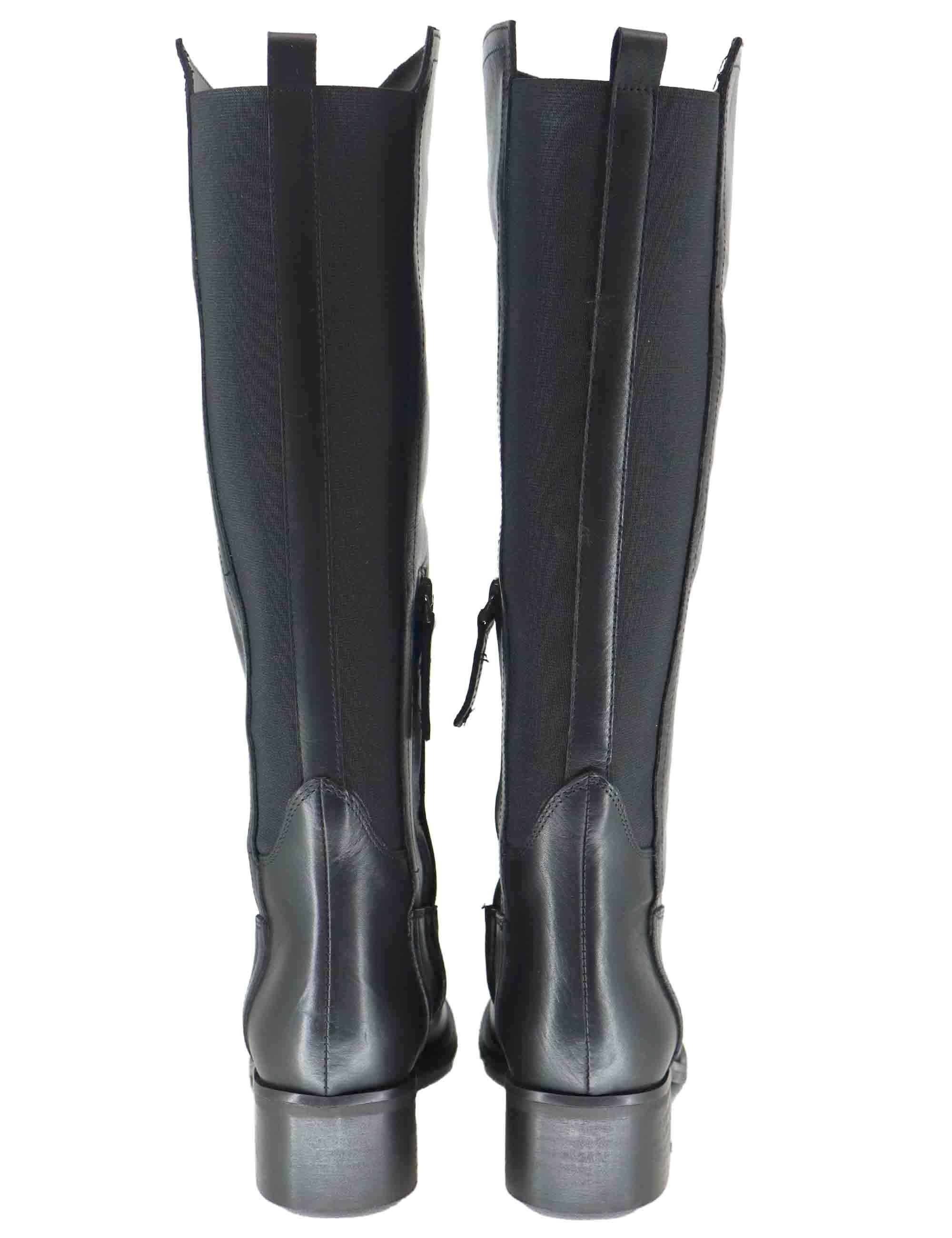 Stivali donna in pelle nera con tacco basso e fascia elastica posteriore SPST514 001 Spatarella 