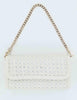 Women's white leather handbags with gold chain V202.4B0 W03