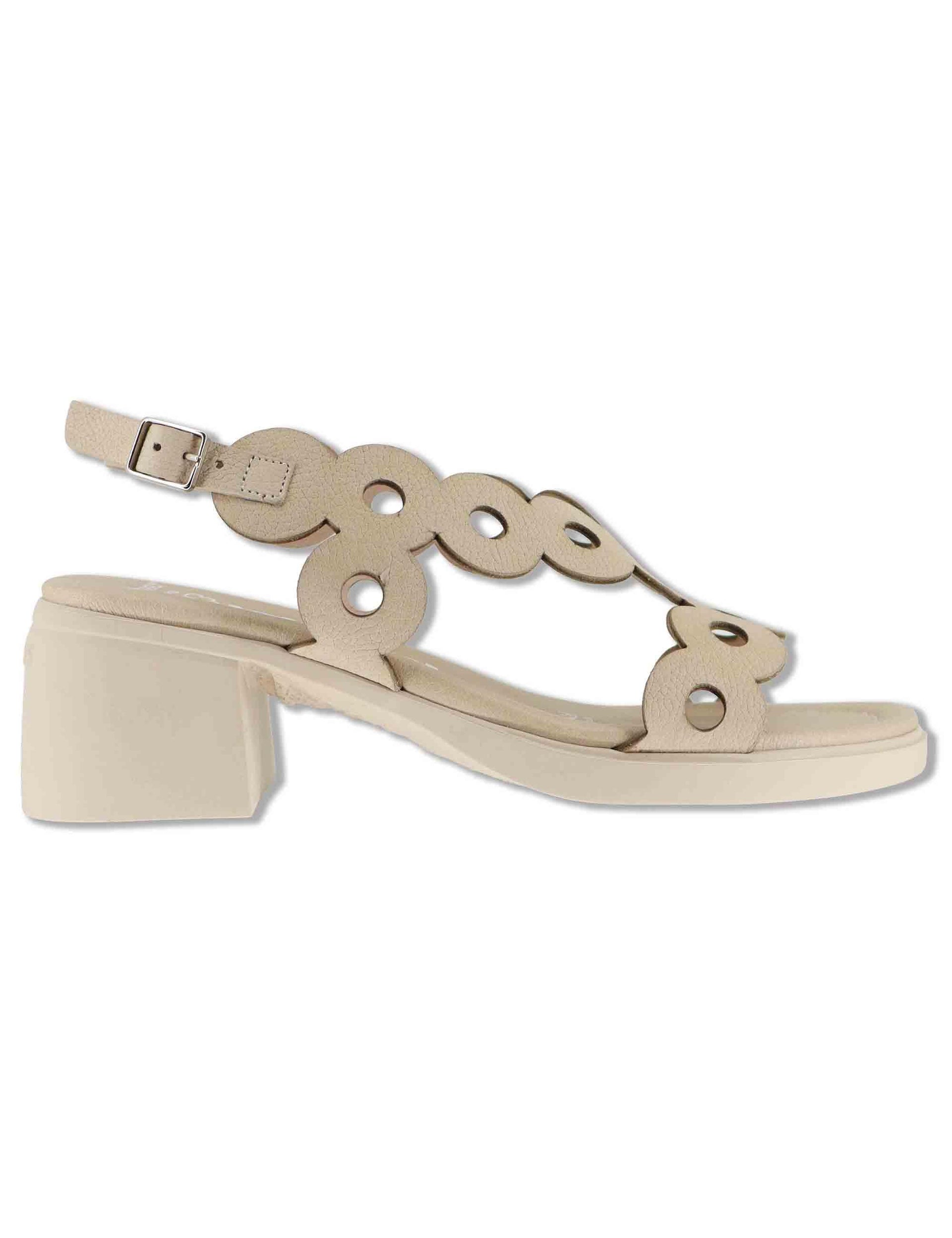 Sandali donna slingback in pelle beige con tacco in gomma ultra soft D-2306 020 Wonders 