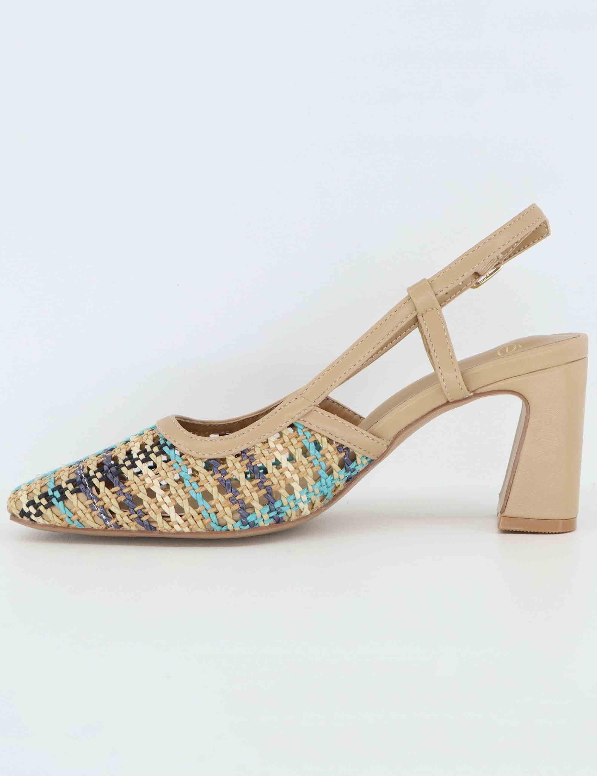 Slingback donna in tessuto beige con tacco alto U470V50645K6 2514-2506 T Exe 