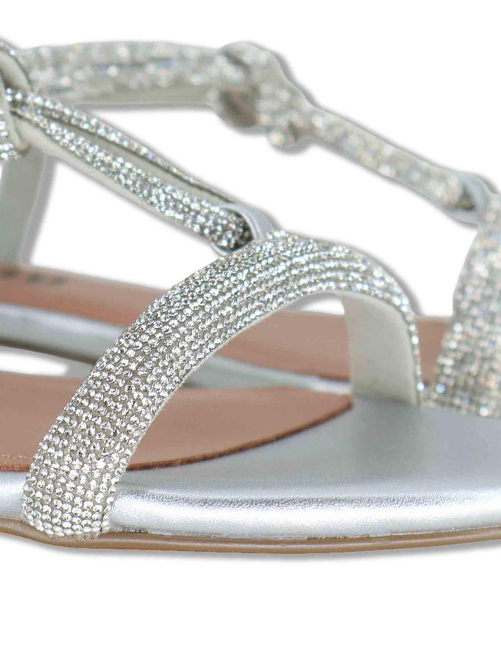 Sandali donna flat in pelle e strass argento con cinturino regolabile Myna 956Z00HG 01-PLATA Bibi Lou 