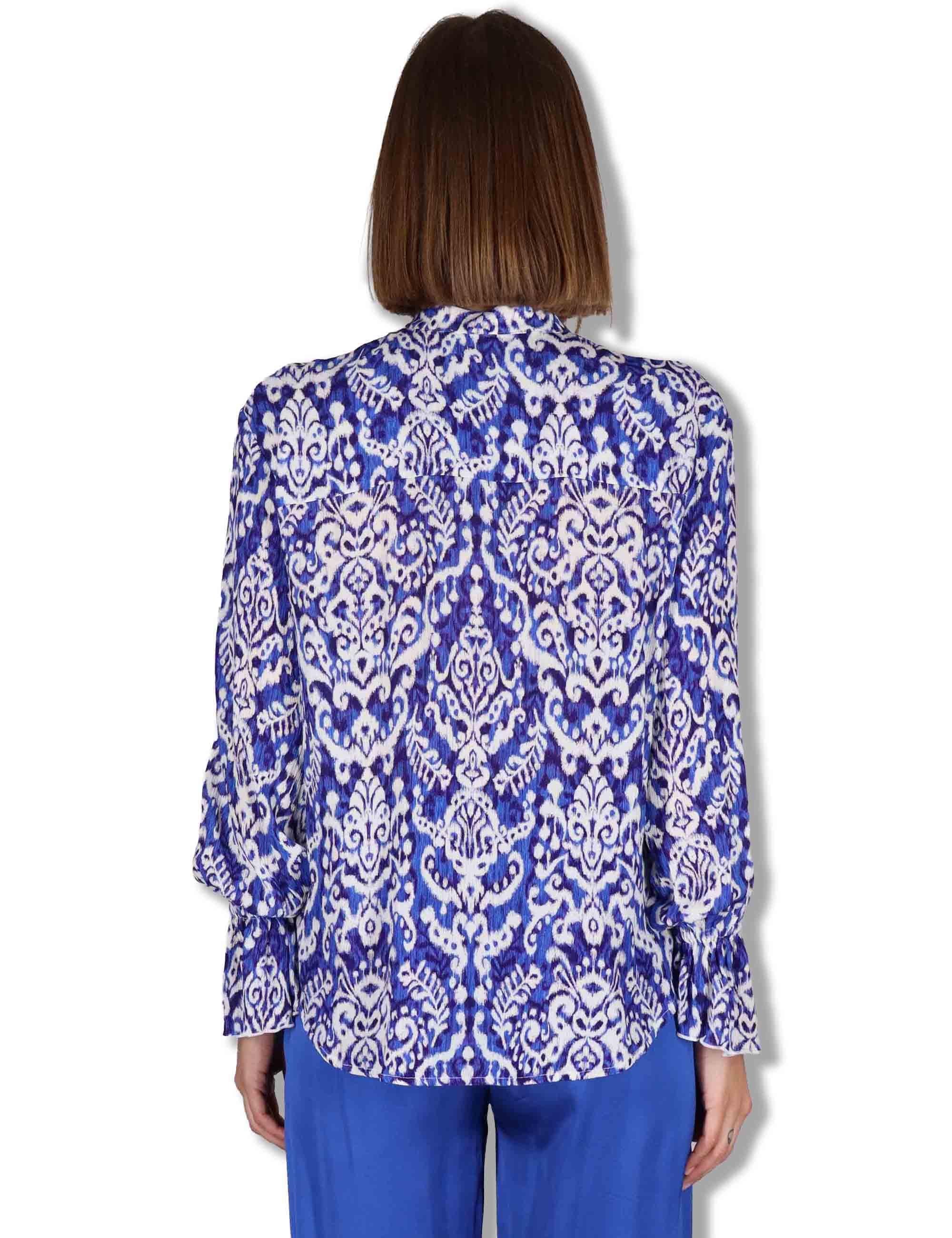 Camicie donna Dreamscape Ikat in viscosa blu stampata maniche lunghe JM558550671 D8098 Maliparmi 