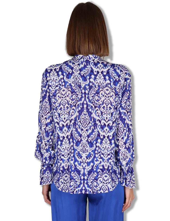 Camicie donna Dreamscape Ikat in viscosa blu stampata maniche lunghe JM558550671 D8098 Maliparmi 