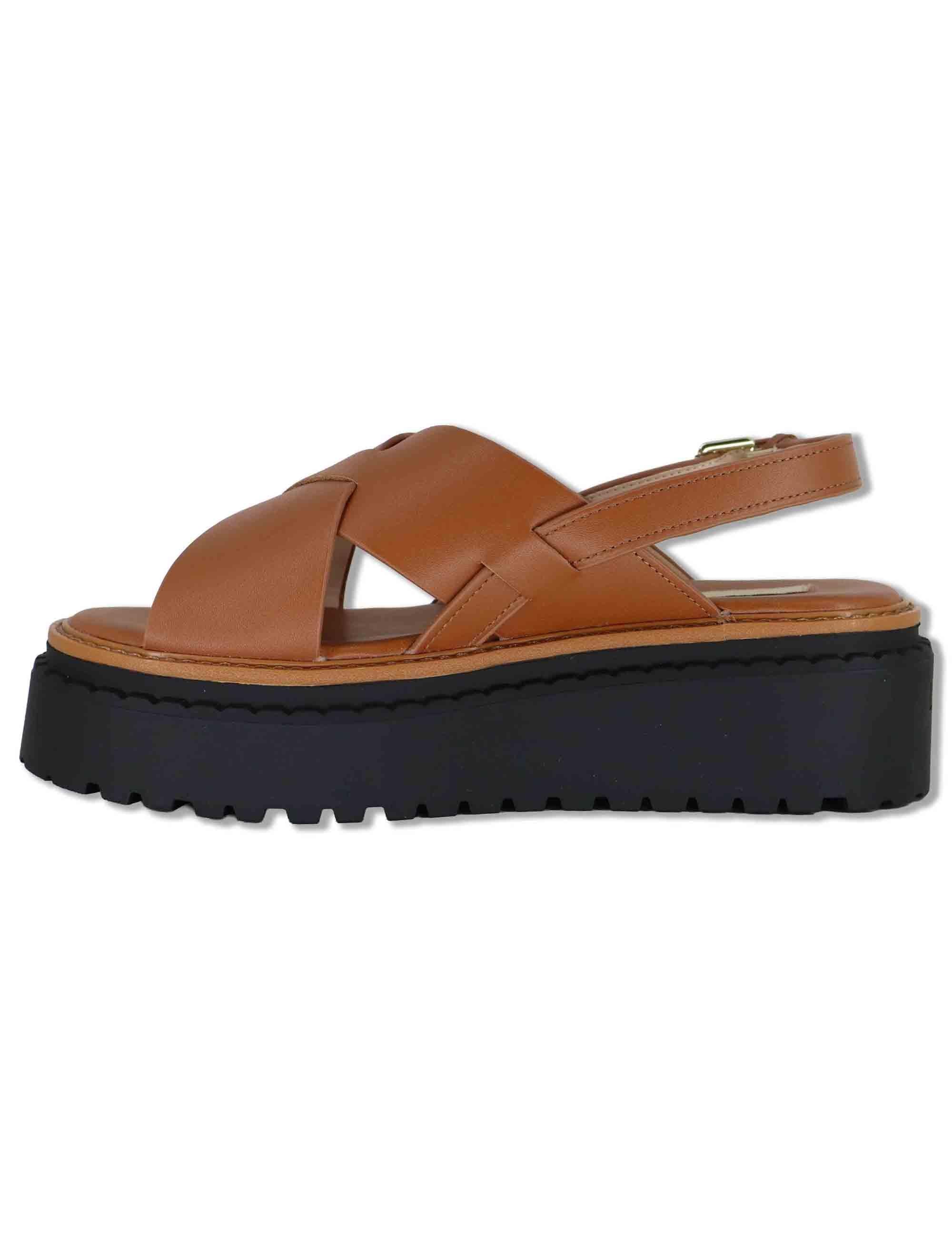 Sandali donna in pelle cuoio a doppio incorcio e zeppa in gomma BESSIE 02 SADDLE Liu-Jo 