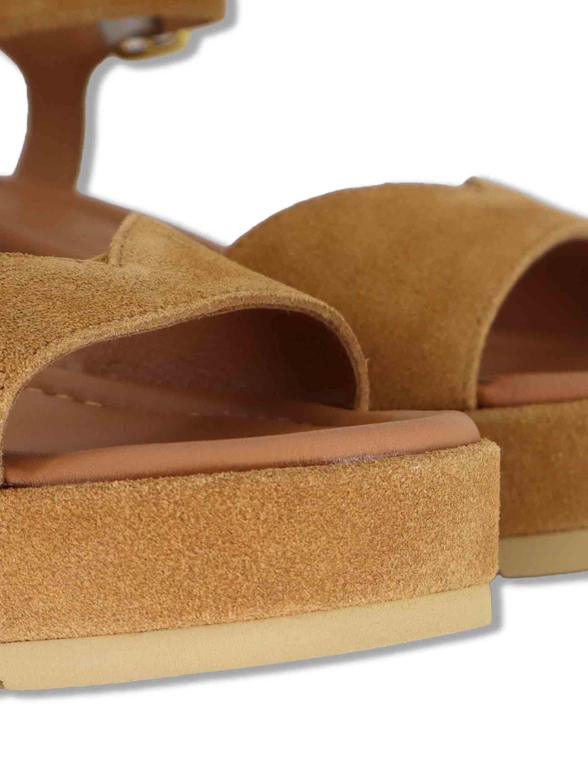 Sandali donna in camsocio cuoio con cinturino alla caviglia e zeppa media KEDAR BS NEWCUOIO Unisa 