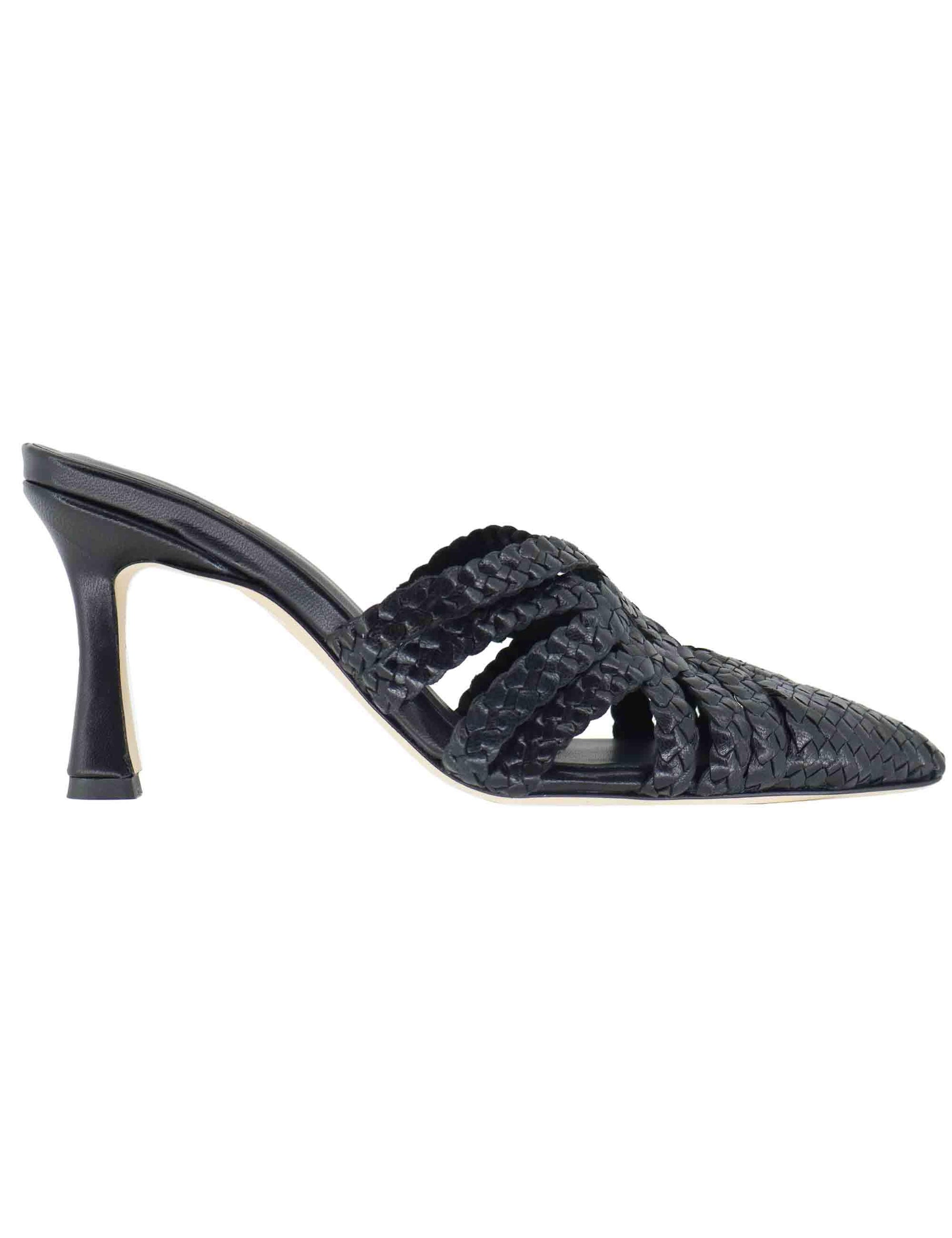 Mule donna in pelle intreciata nera con tacco alto CH2500/RT 001 L'Arianna 