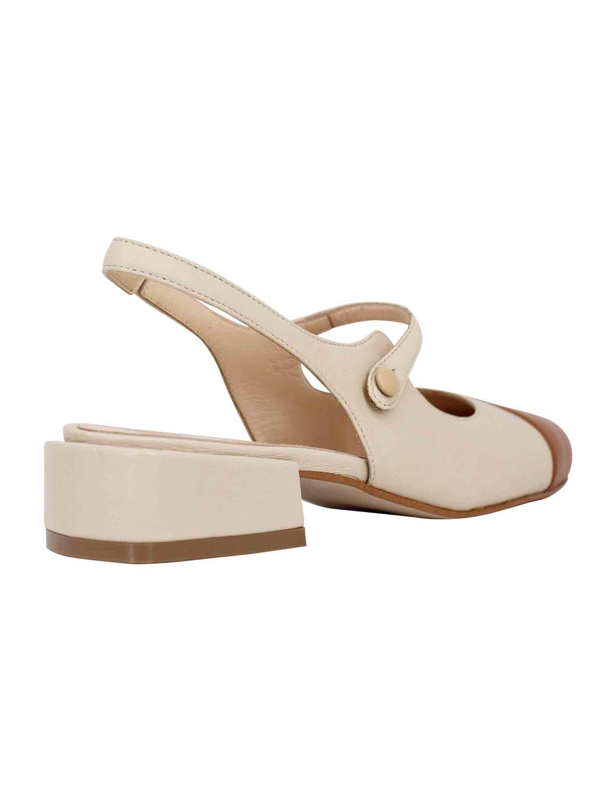 Decollete slingback donna in pelle beige bicolore con puntale cammello SPCH35 016 Spatarella 
