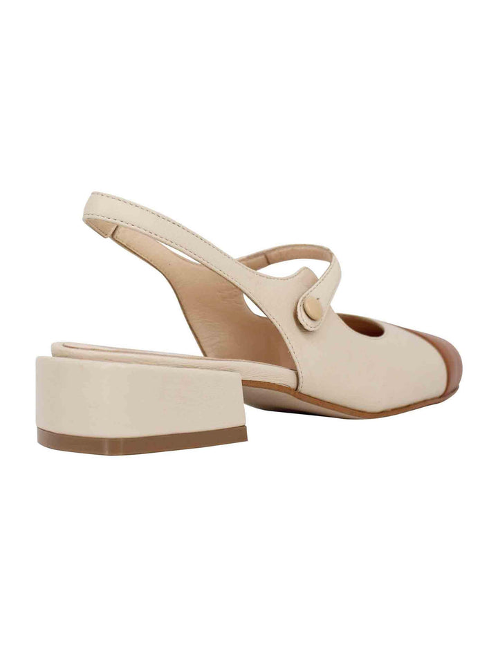 Decollete slingback donna in pelle beige bicolore con puntale cammello SPCH35 016 Spatarella 