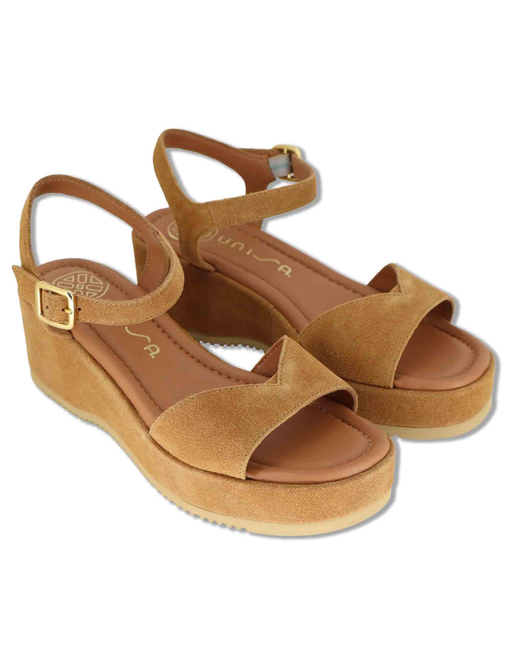 Sandali donna in camsocio cuoio con cinturino alla caviglia e zeppa media KEDAR BS NEWCUOIO Unisa 