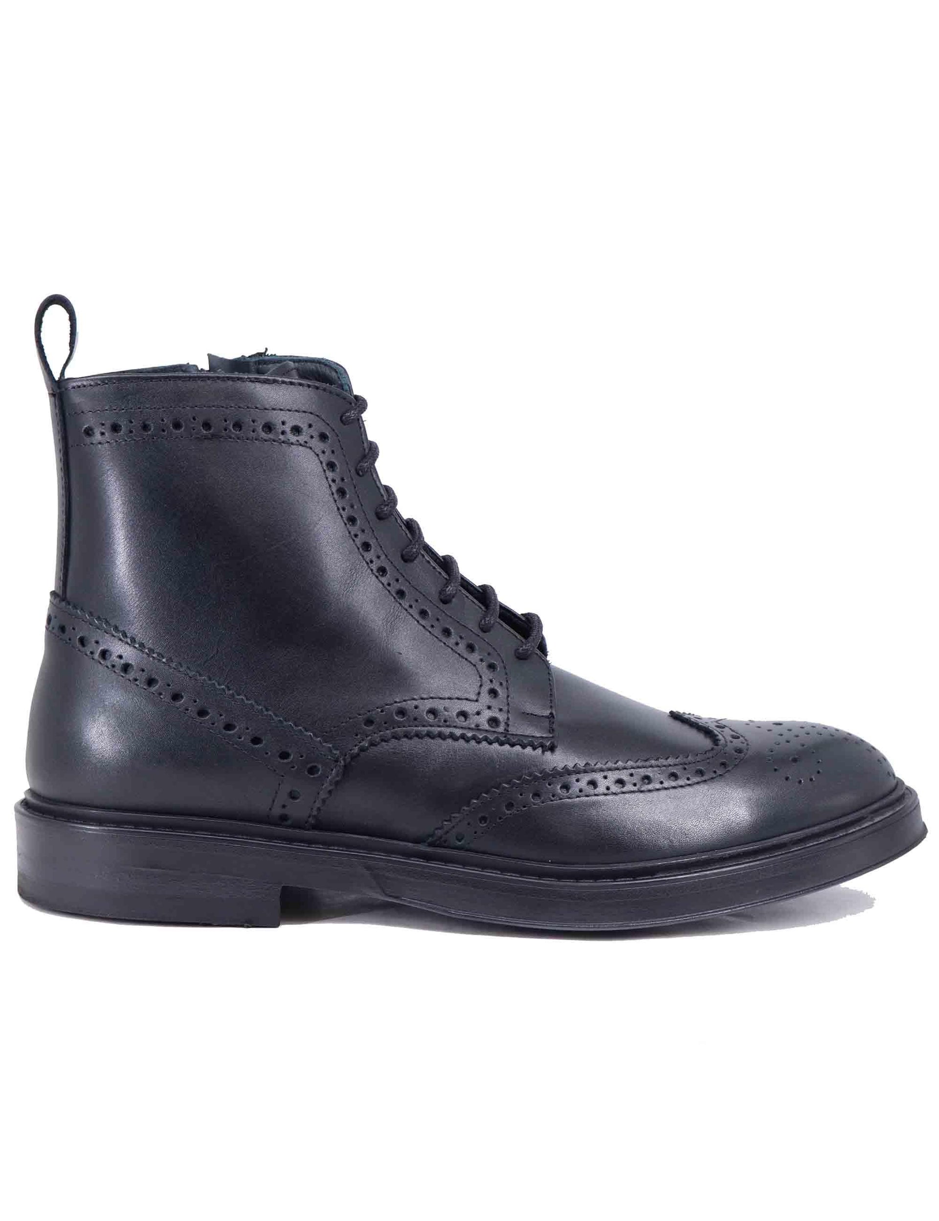 Stivaletti stringati uomo in pelle nera con impunture SP2201 001 Spatarella 