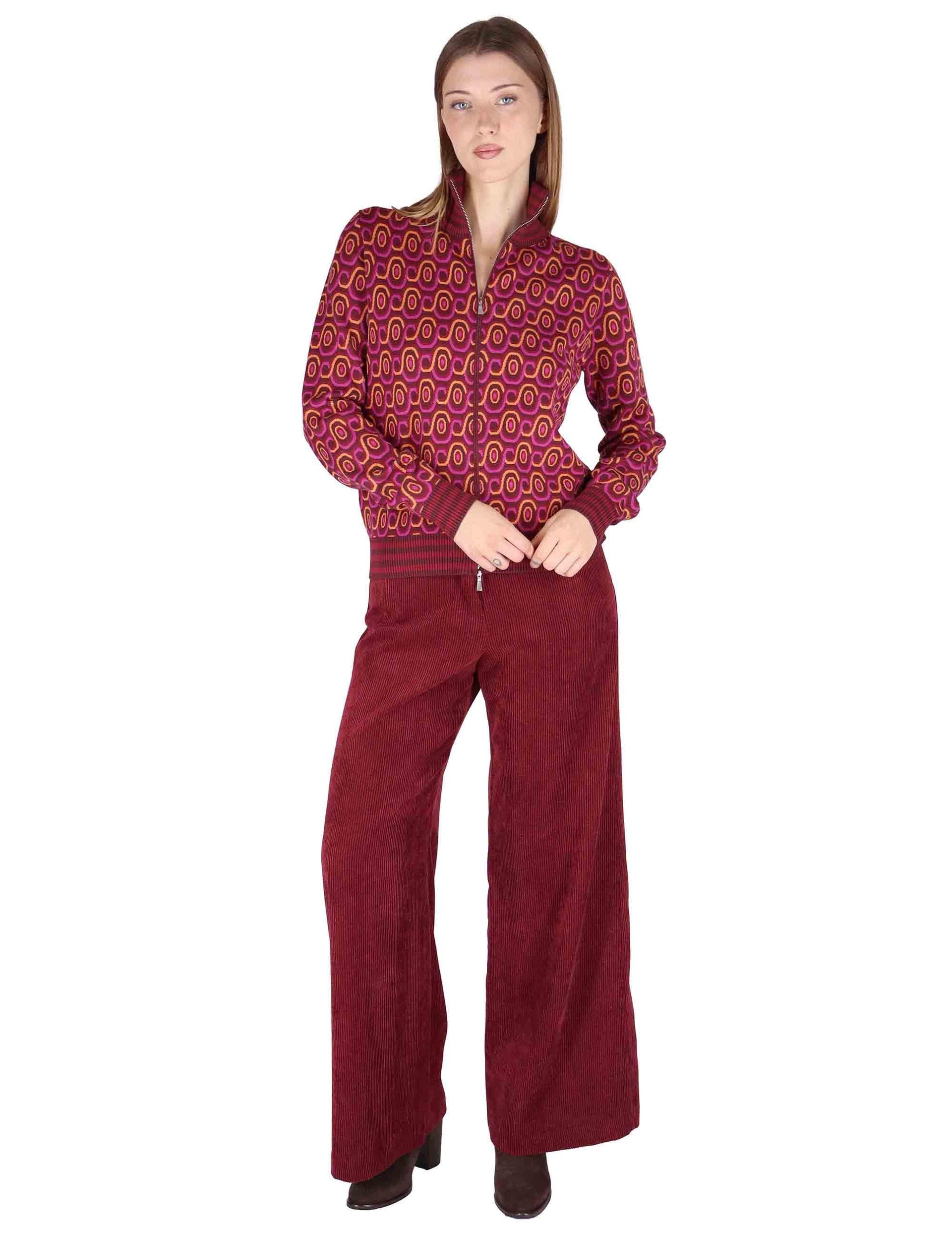 Cardigan donna Rolling Chain in tessuto stampato bordeaux con collo alto JN370378207 C4069 Maliparmi 