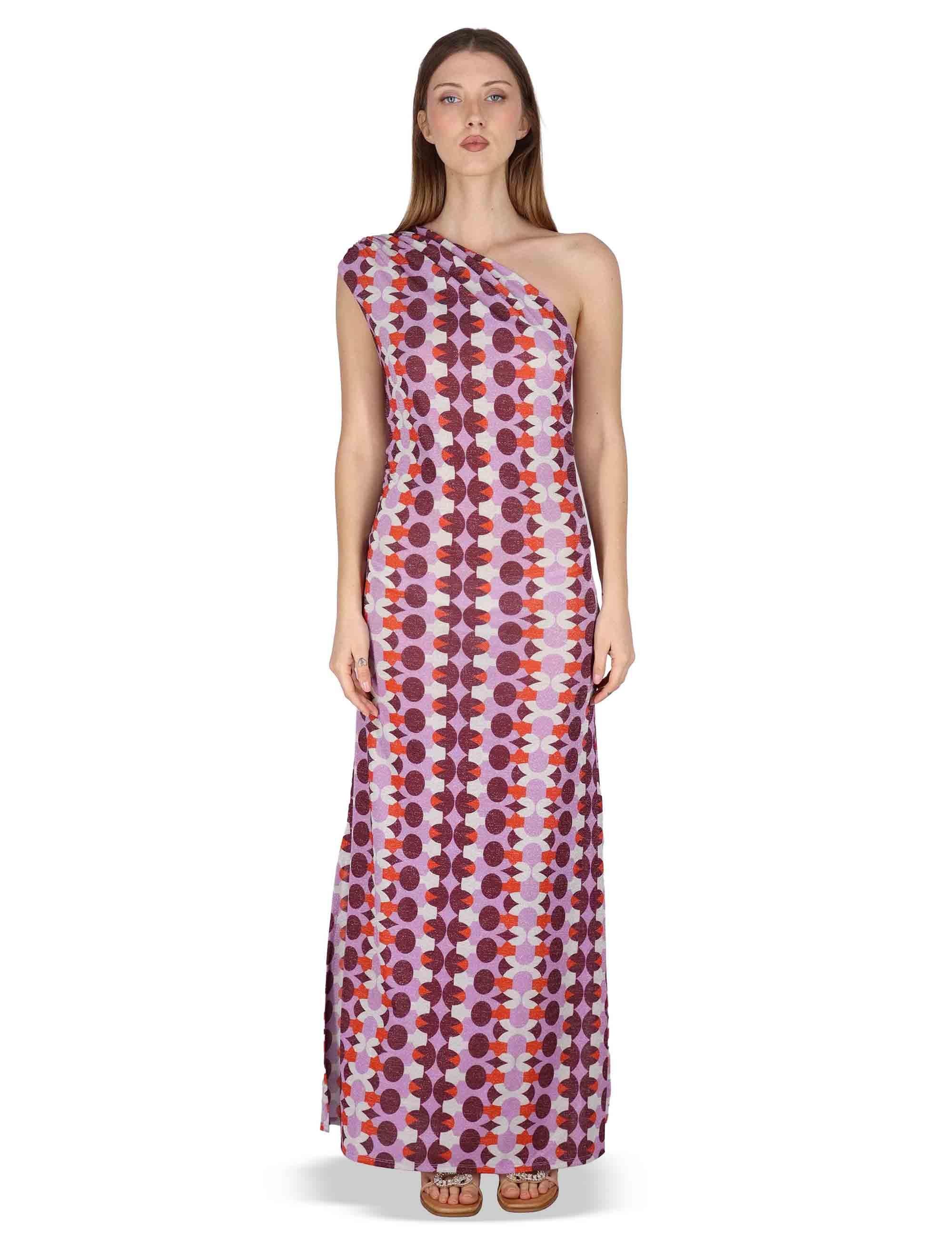 Abiti donna Asymmetric Draped monospalla in tessuto lilla stampato JFAAB0001-F1481-1261 4235 Justmine 