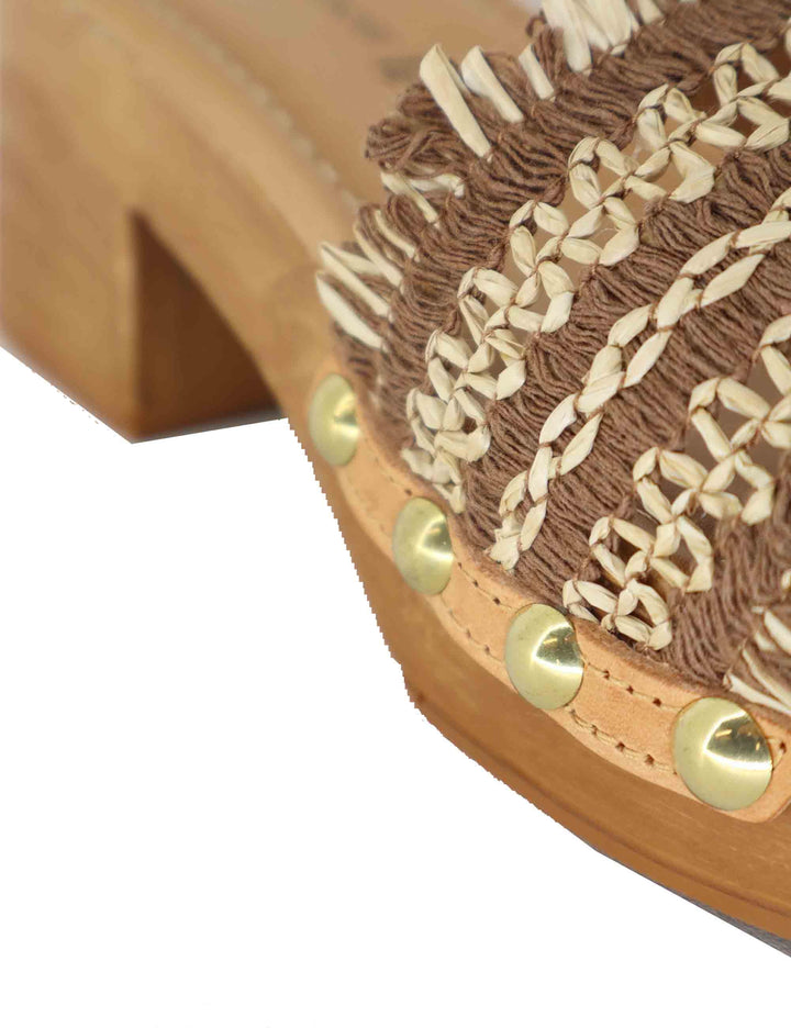 Sandali donna in rafia intrecciata cuoio con tacco in legno SR9234 014 Sandro Rosi 