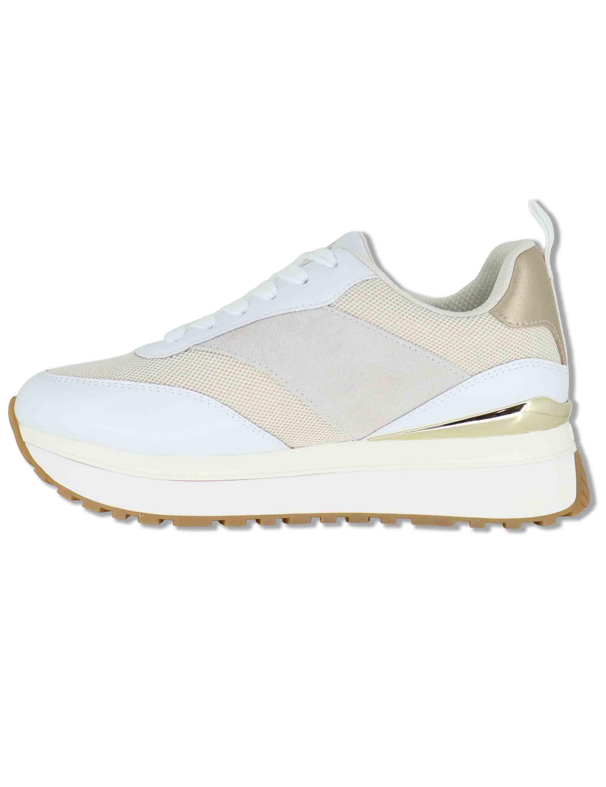 Sneakers donna in pelle e tessuto bianco con suola alta in gomma MAXI WONDER 97 BIS WHITE Liu-Jo 