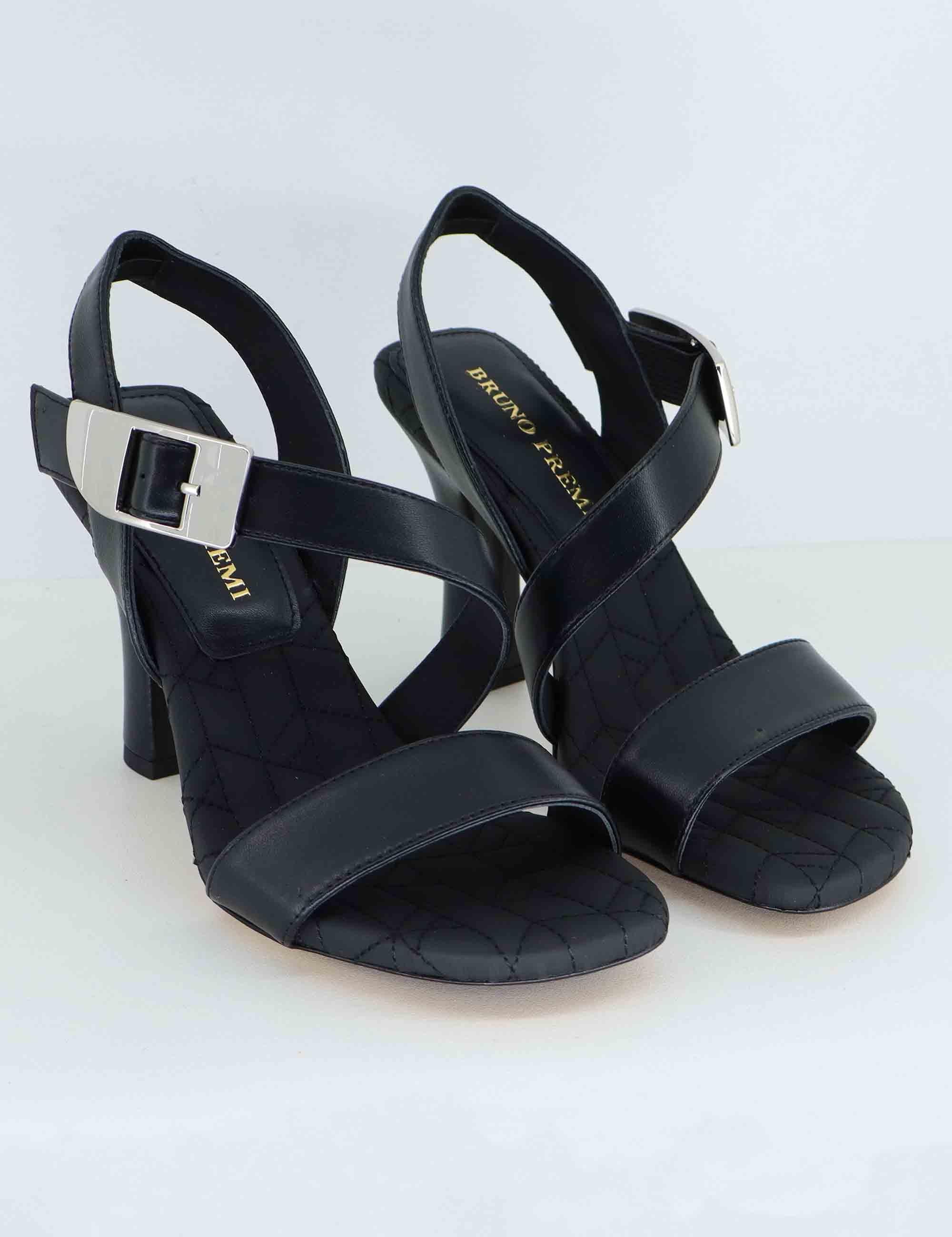 Sandali donna in pelle nera tacco alto con fibbia oro BL5703X 001 Bruno Premi 