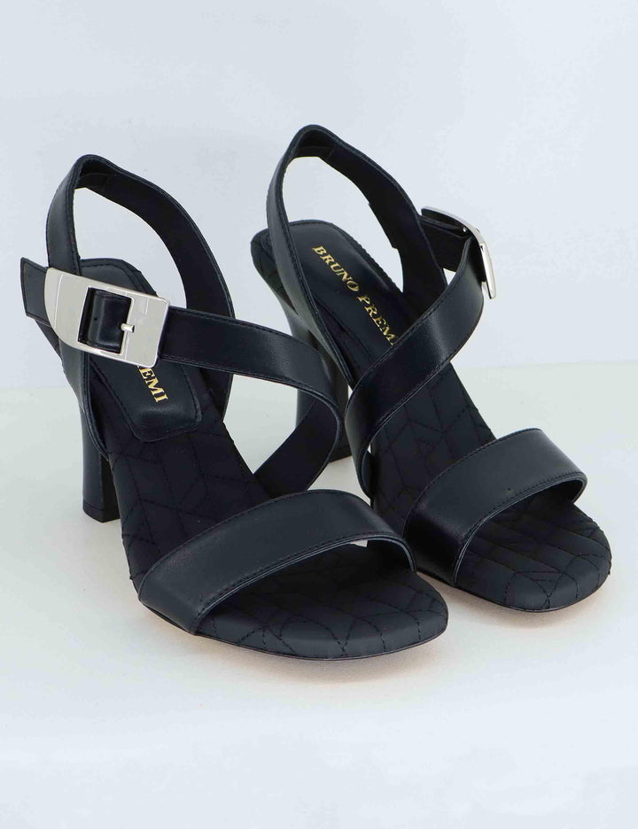 Sandali donna in pelle nera tacco alto con fibbia oro BL5703X 001 Bruno Premi 