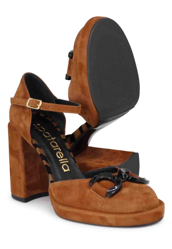 Decollete donna in camoscio cuoio con tacco alto e cinturino SP755 012 Spatarella 