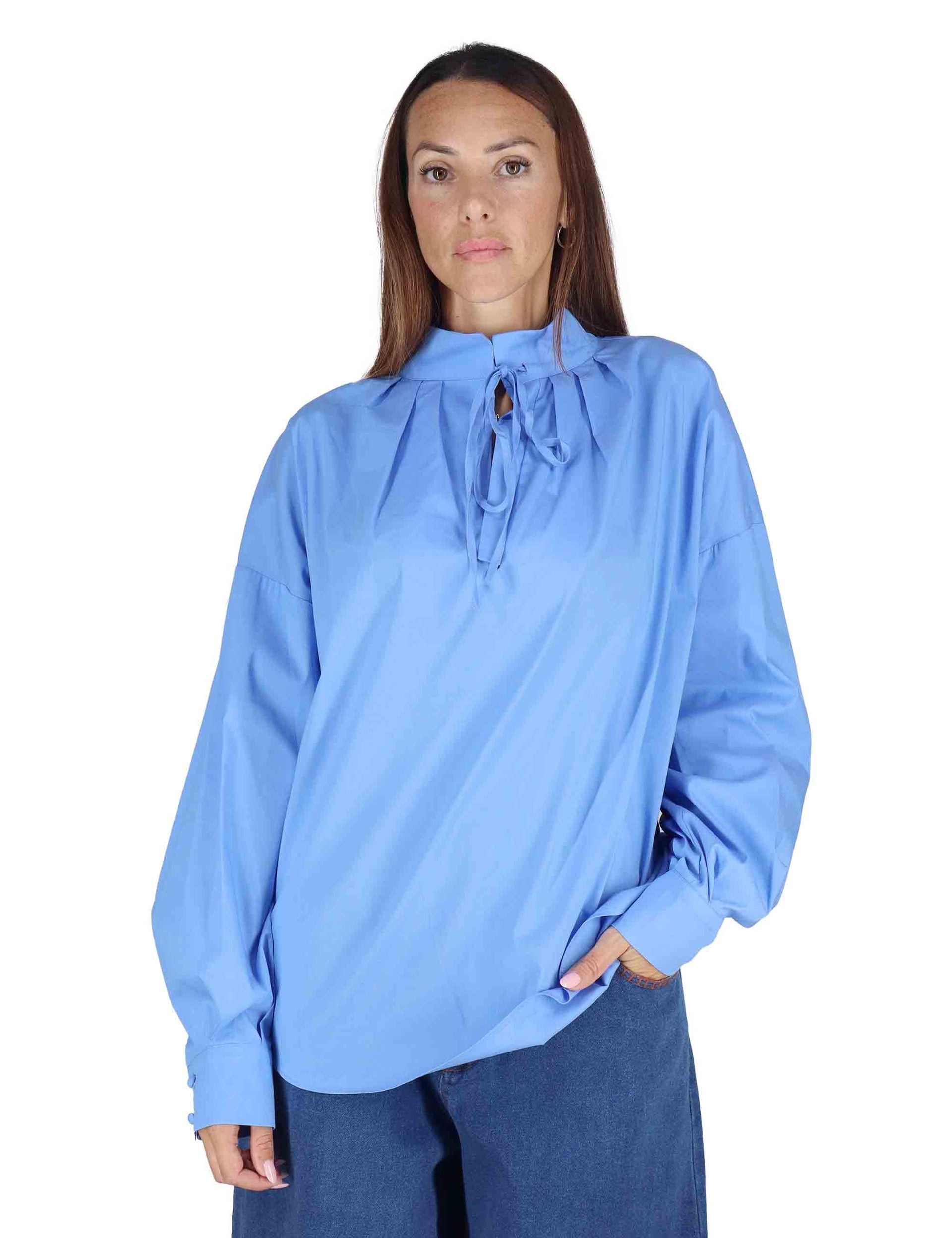 Camicie donna Sparkle Popeline in cotone blu con maniche a sbuffo JM556915214 80004 Maliparmi 