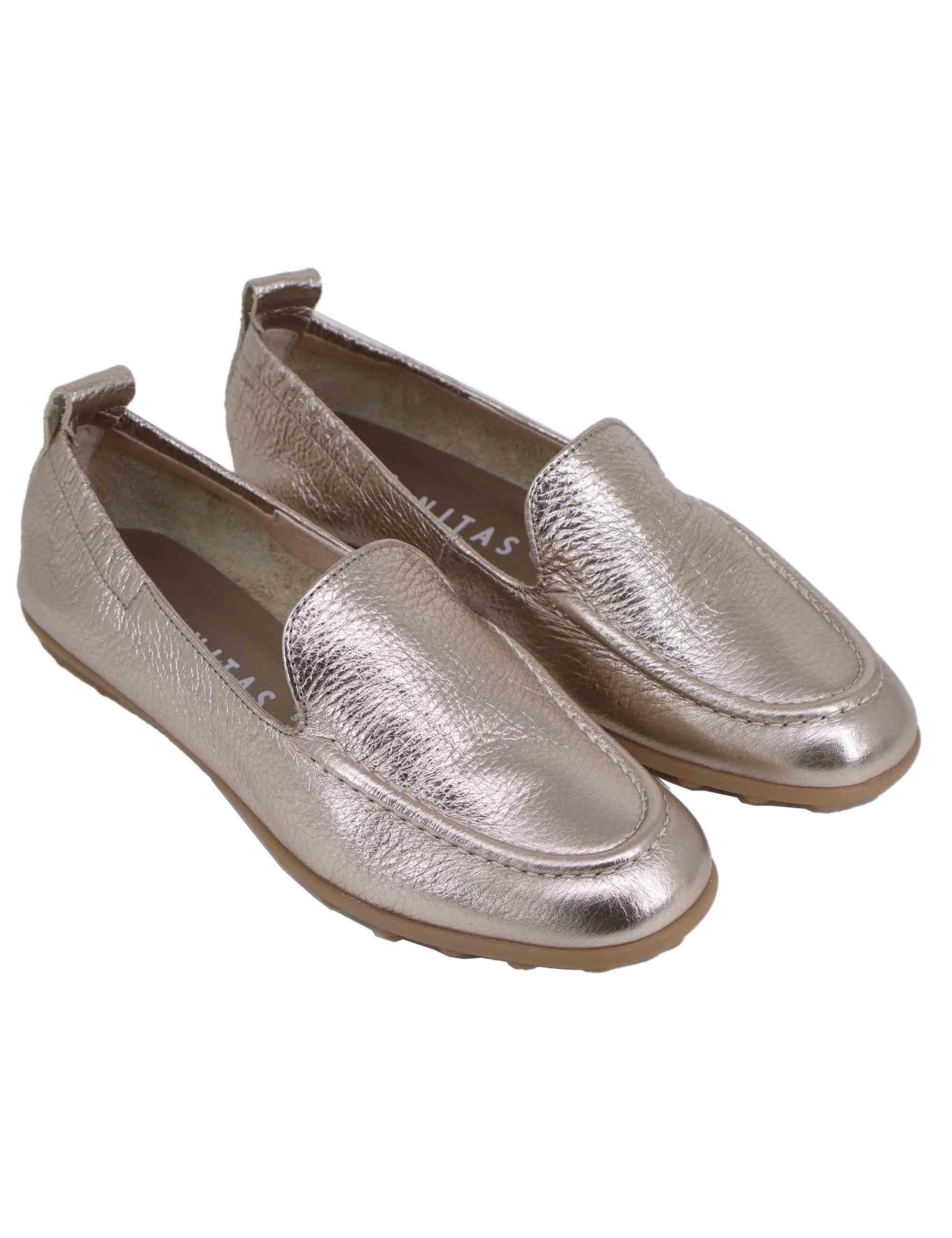 Mocassini donna in pelle laminata platino con suola in gomma HV253177 C006 Hispanitas 