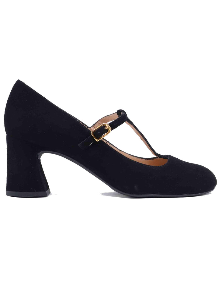 Mary Jane donna in camoscio nero tacco alto MAZON KS BLACK Unisa 